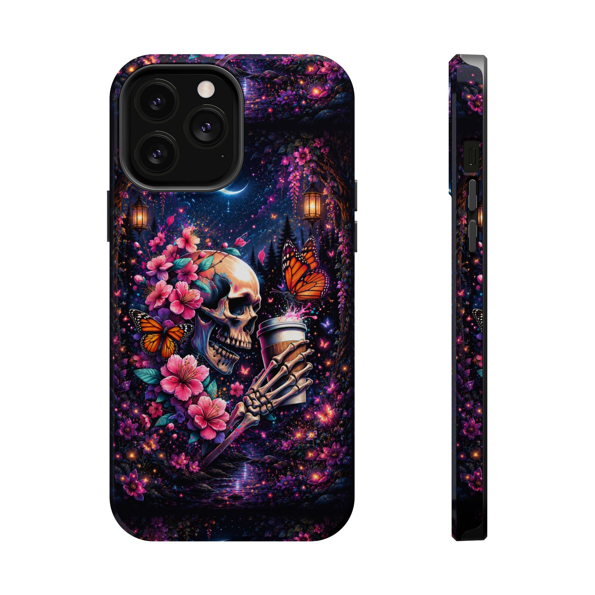 Skull & Cherry Blossom Phone Case – Floral Gothic MagSafe Cover
