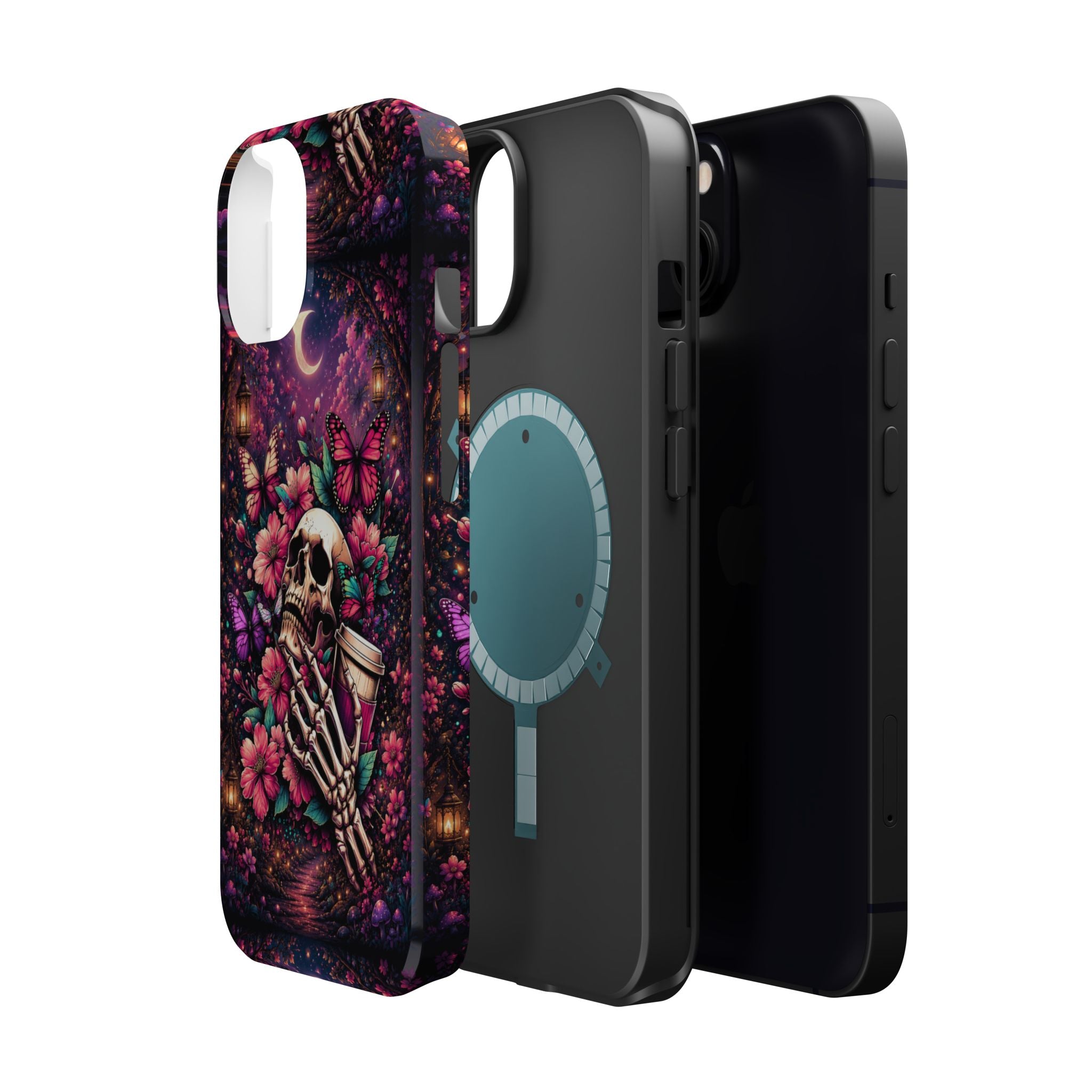 Skull & Butterflies Phone Case – Gothic Floral MagSafe-Compatible Case