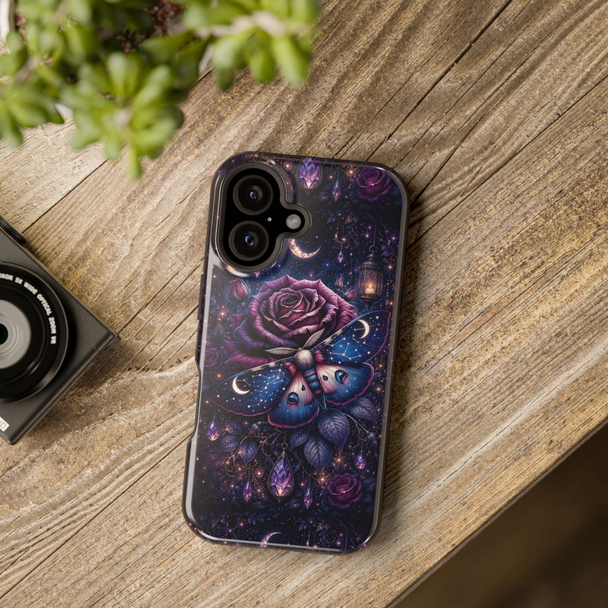 Mystical Rose & Moth Phone Case – Floral MagSafe-Compatible Cover