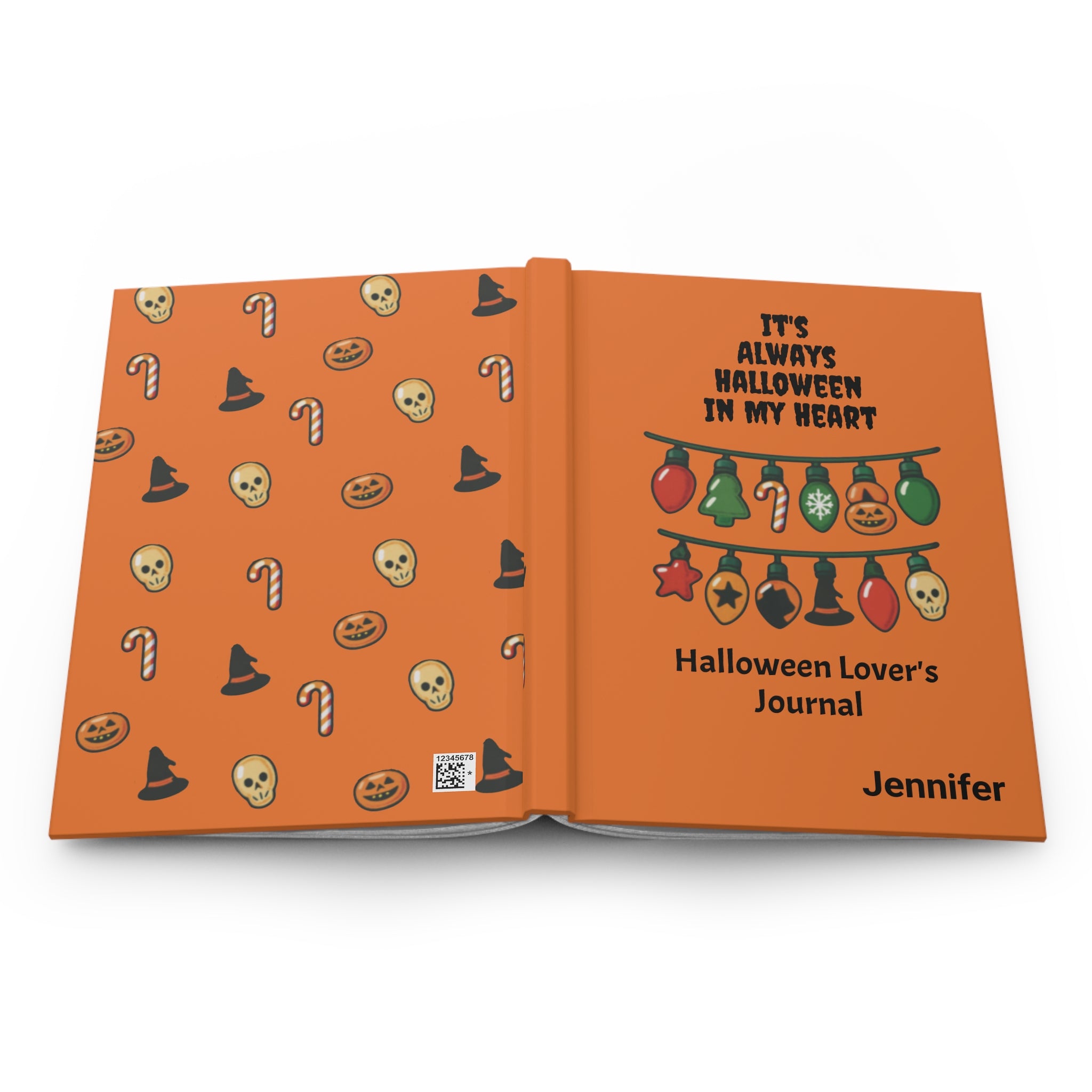 Lined Personalized Journal, It's Always Halloween In My Heart Book, Halloween Christmas Diary, Hardcover Writers Notebook