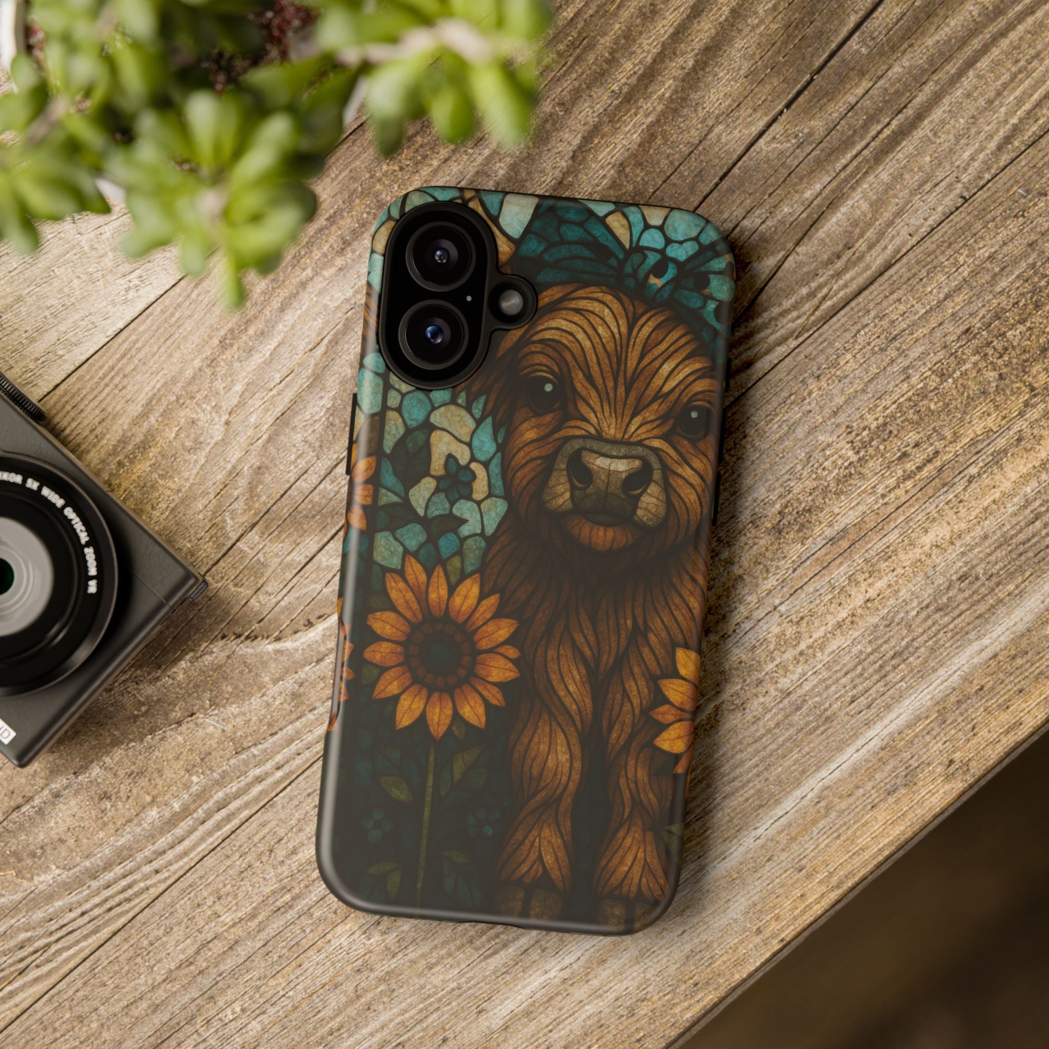 Stained Glass Baby Cow Phone Case – Sunflower Farmhouse Animal Design