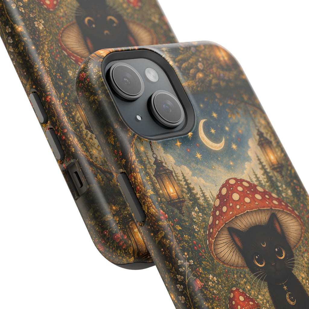 Black Cat & Mushroom Phone Case – Magical MagSafe-Compatible Cover