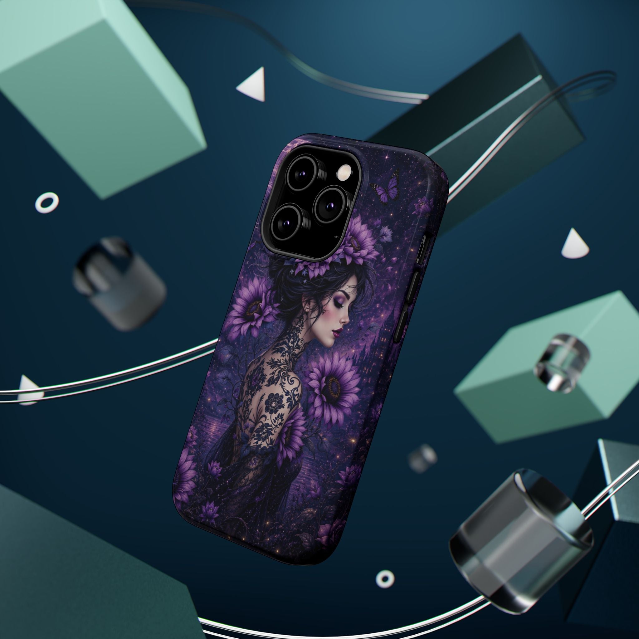 Gothic Floral Woman Phone Case – Dark Botanical MagSafe-Compatible Cover