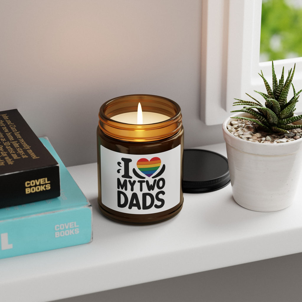 Rainbow Pride Fathers Day Scented Soy Candle, Gift for Gay Dads, LGBTQ+ Pride Month Celebration From Daughter Son, I Love My Two Dads Heart