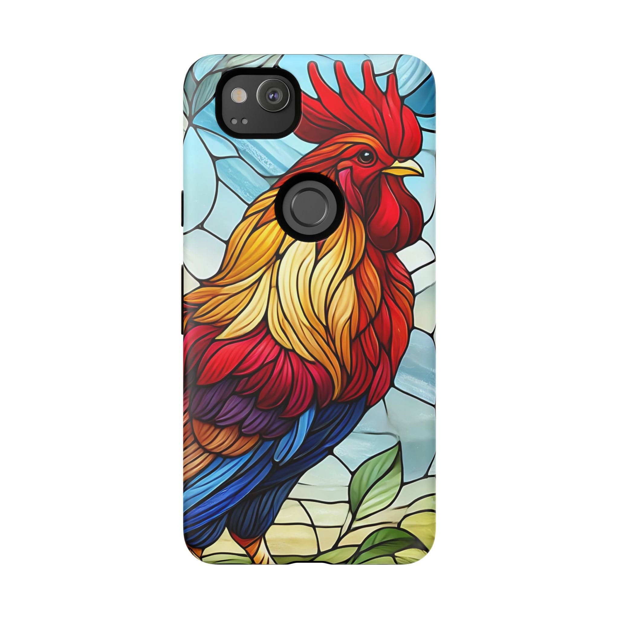 Rooster Faux Stained Glass Phone Case – 3D Full-Wrap Protective Cover with TPU Liner