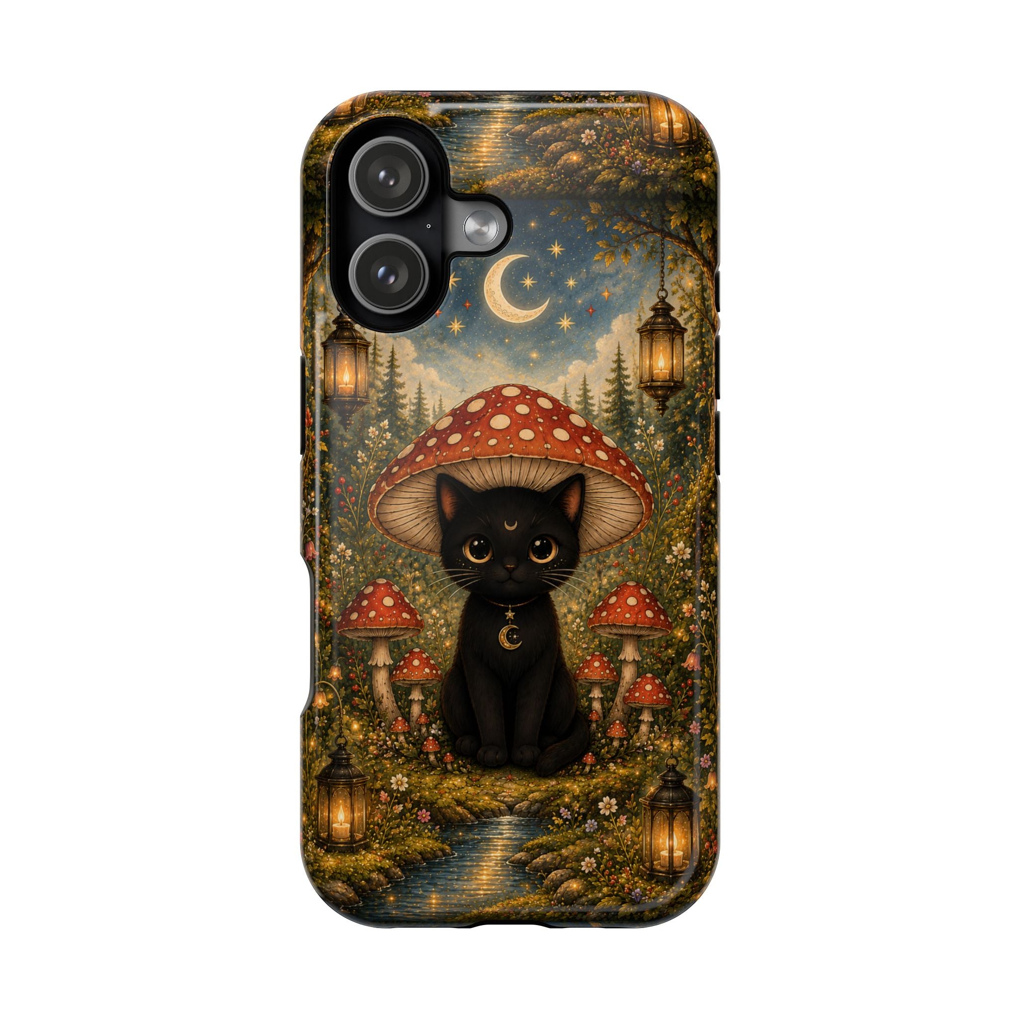 Black Cat & Mushroom Phone Case – Magical MagSafe-Compatible Cover