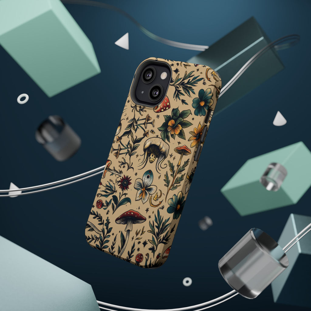 Vintage Botanical Mushroom Phone Case – MagSafe-Compatible Cover