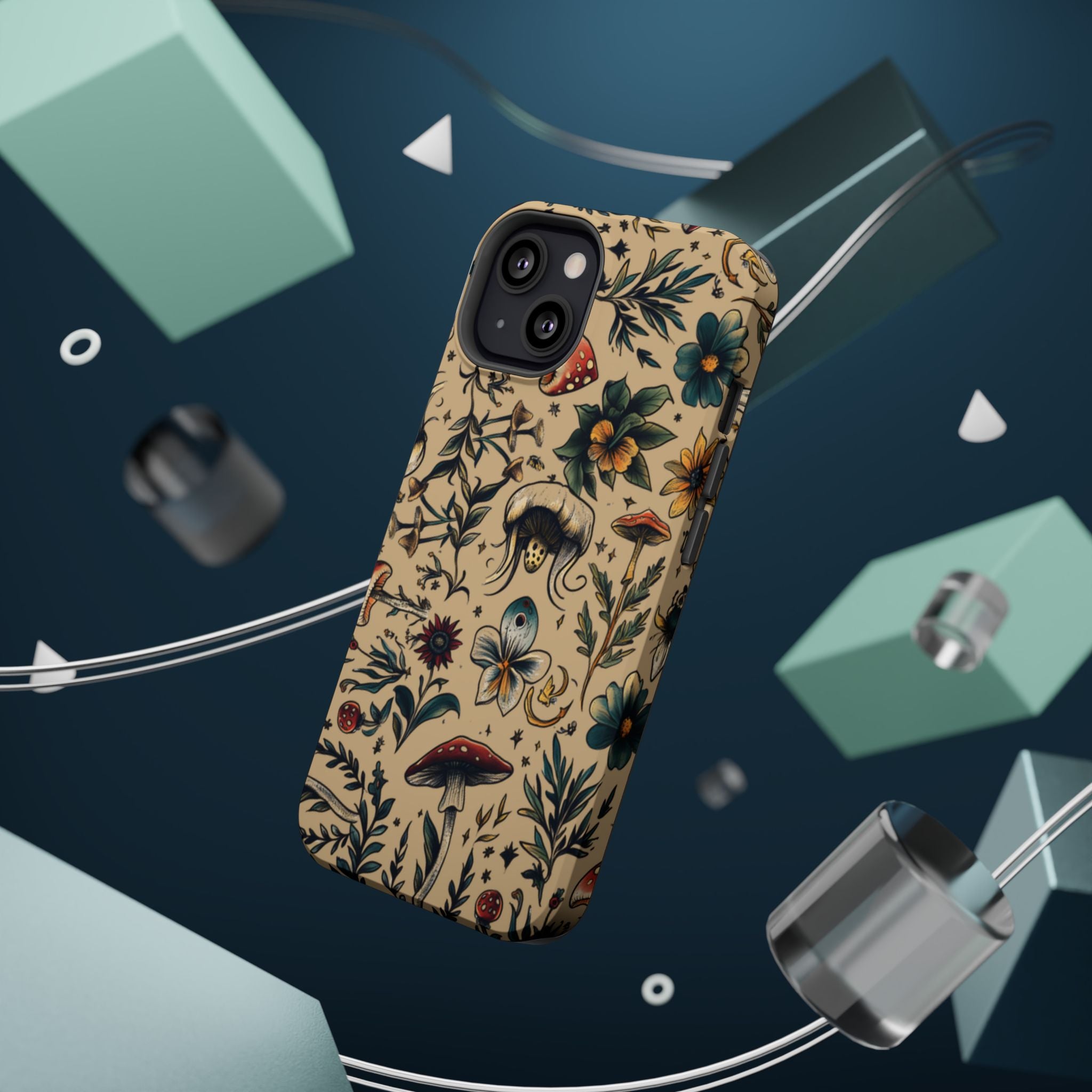 Vintage Botanical Mushroom Phone Case – MagSafe-Compatible Cover