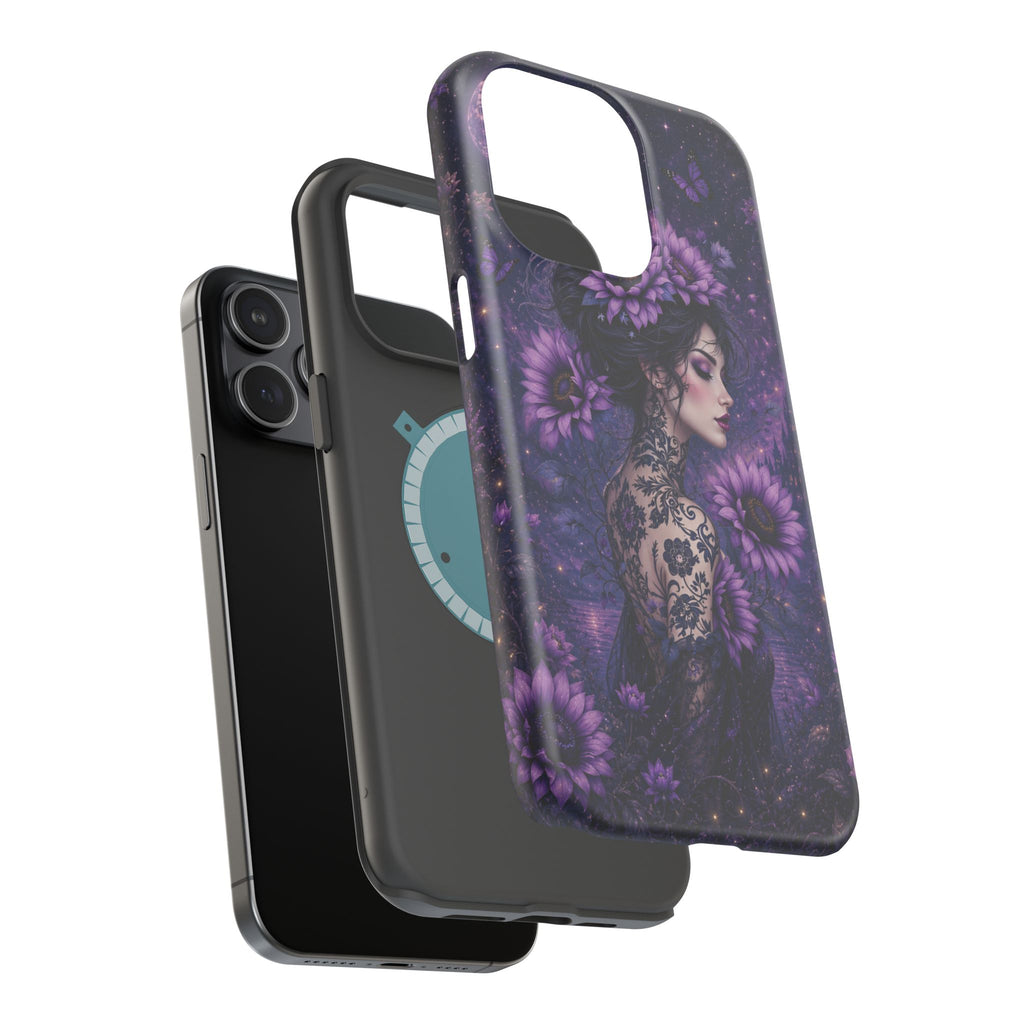 Gothic Floral Woman Phone Case – Dark Botanical MagSafe-Compatible Cover