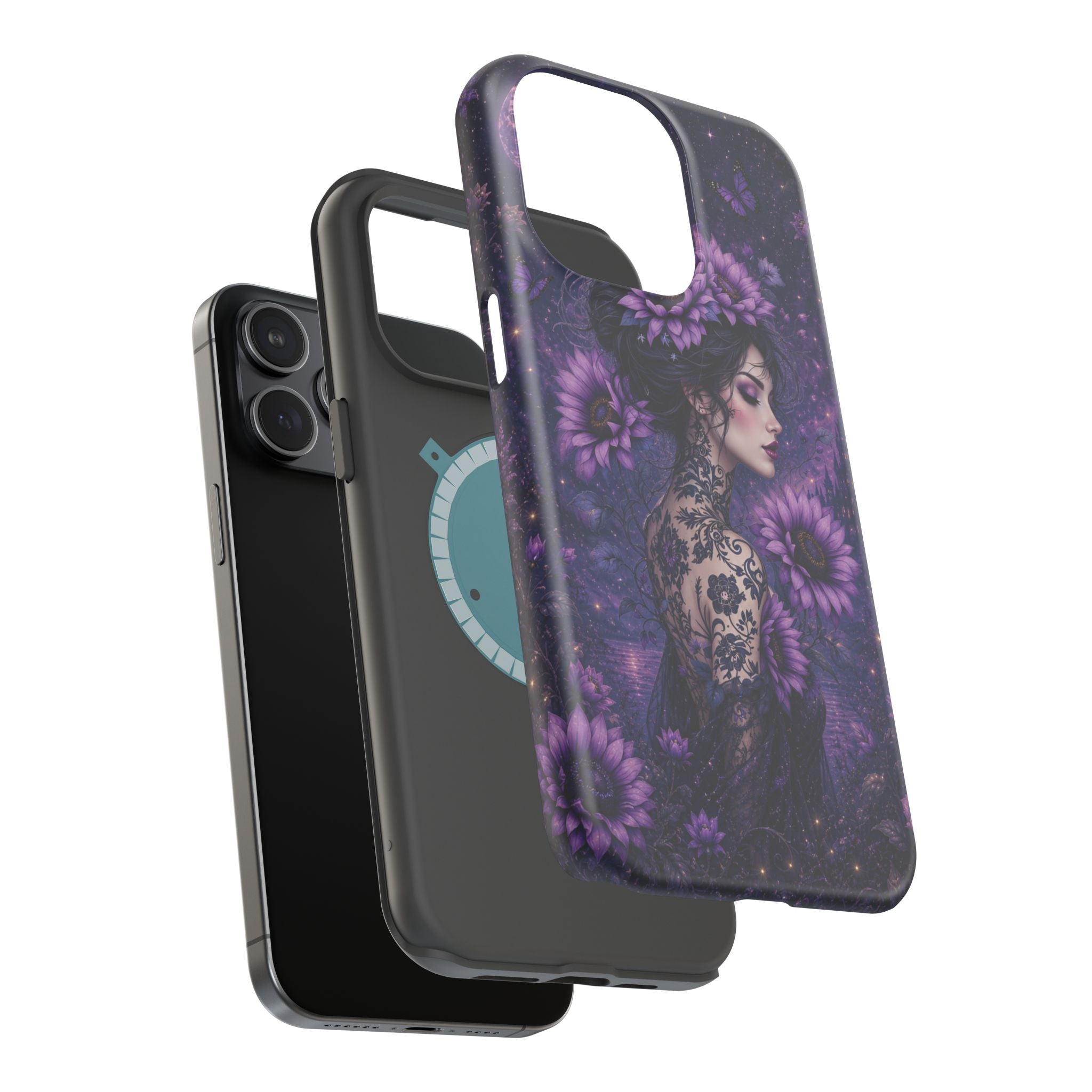 Gothic Floral Woman Phone Case – Dark Botanical MagSafe-Compatible Cover