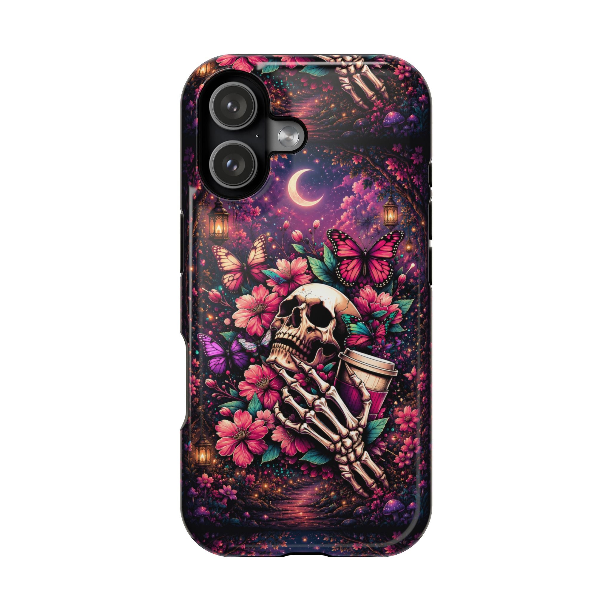 Skull & Butterflies Phone Case – Gothic Floral MagSafe-Compatible Case