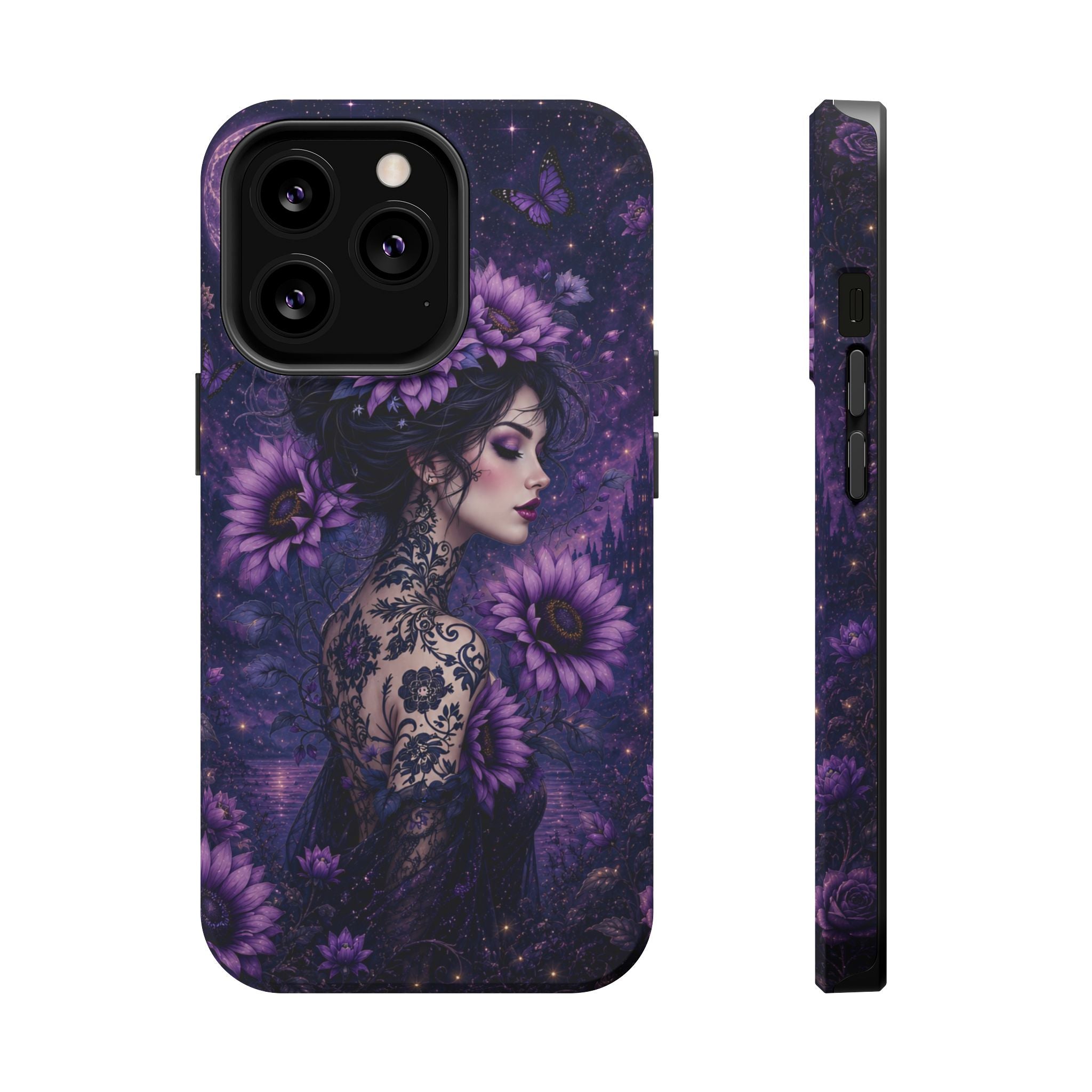 Gothic Floral Woman Phone Case – Dark Botanical MagSafe-Compatible Cover