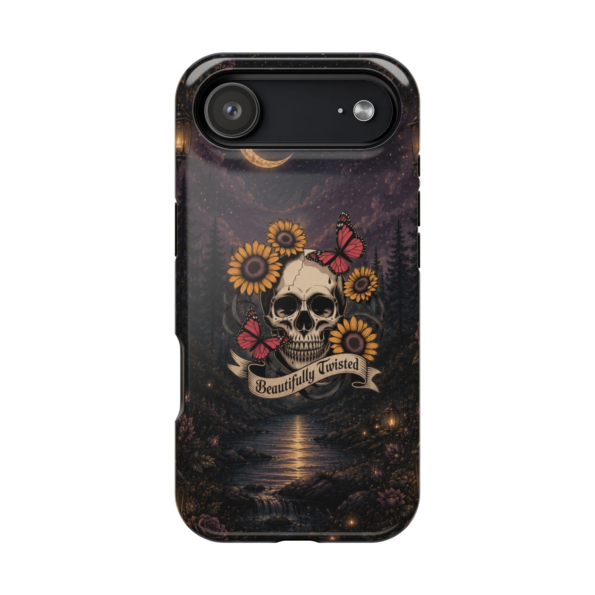 Skull, Sunflowers & Butterflies Phone Case – "Beautifully Twisted" MagSafe Cover