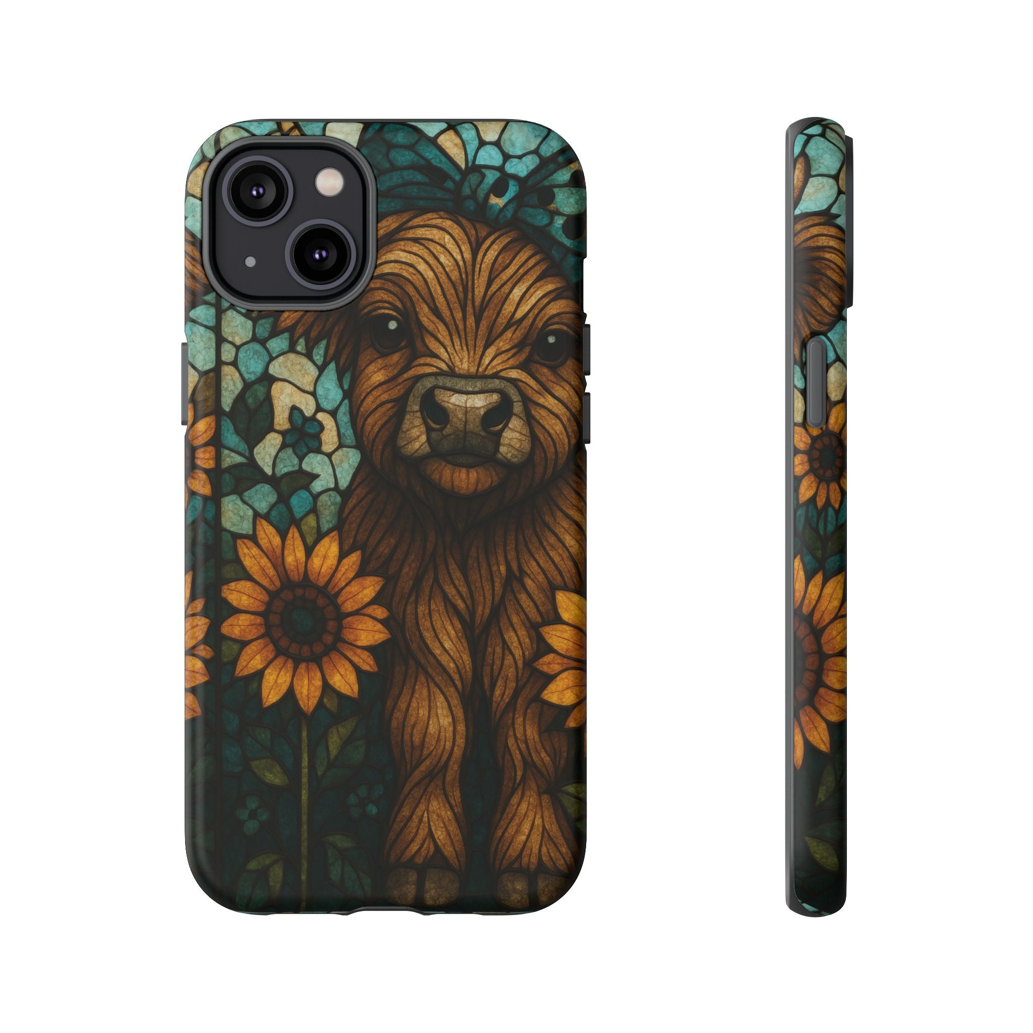 Stained Glass Baby Cow Phone Case – Sunflower Farmhouse Animal Design