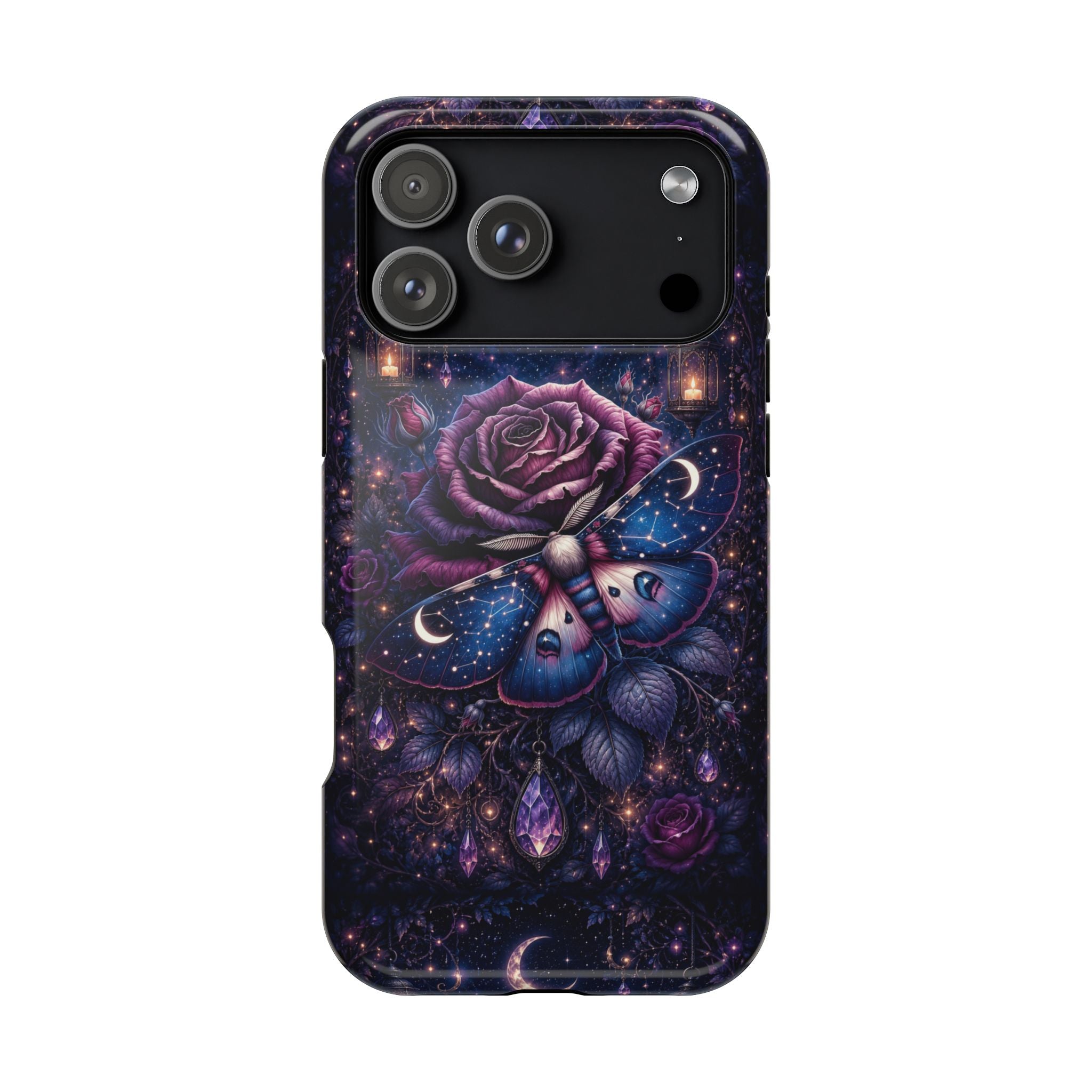 Mystical Rose & Moth Phone Case – Floral MagSafe-Compatible Cover