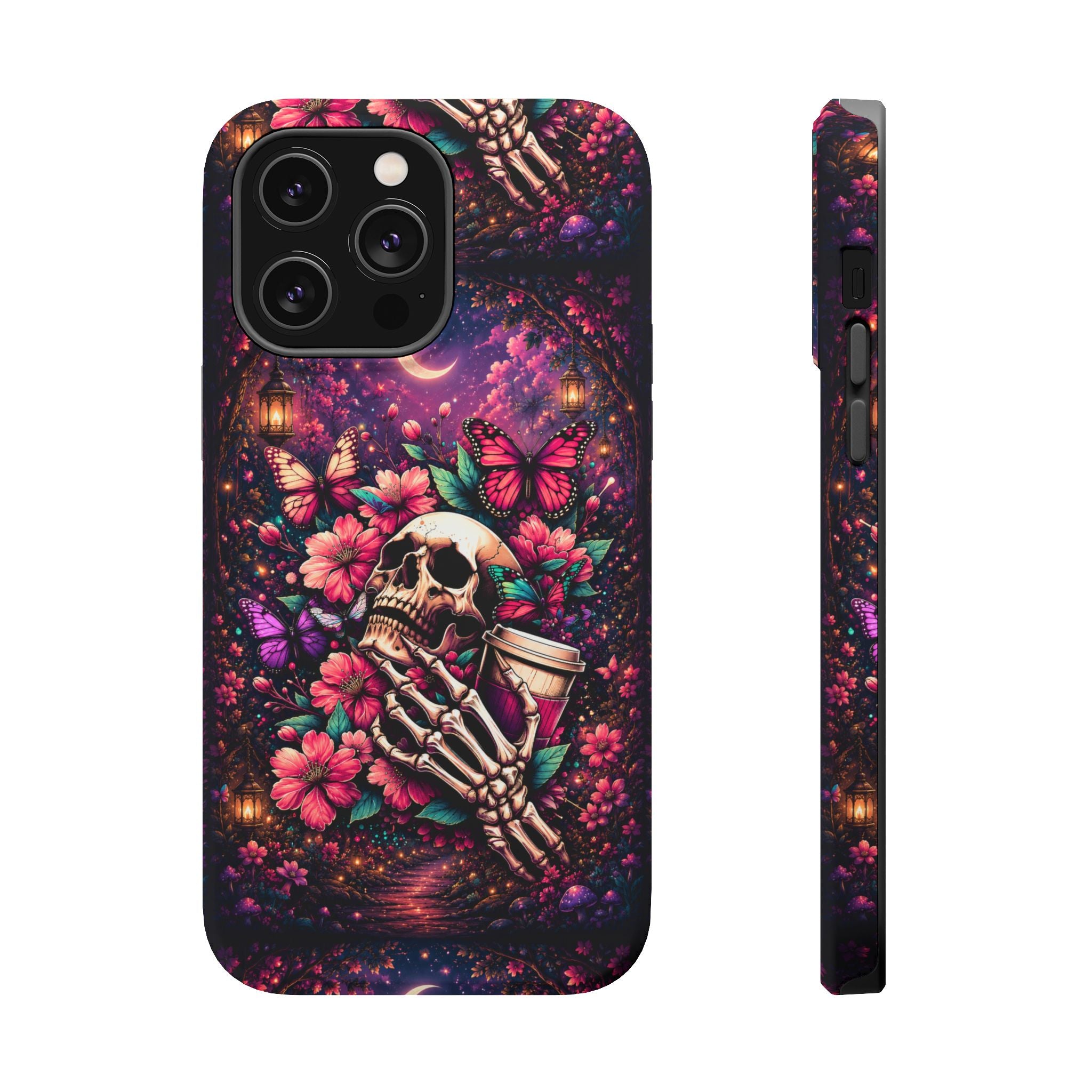 Skull & Butterflies Phone Case – Gothic Floral MagSafe-Compatible Case