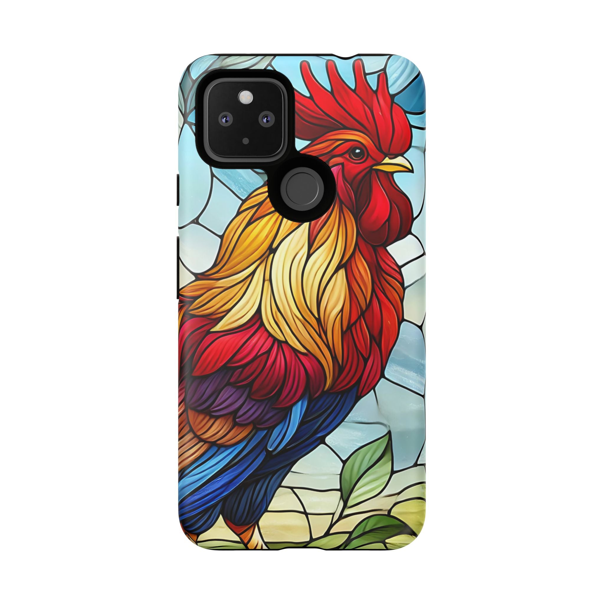 Rooster Faux Stained Glass Phone Case – 3D Full-Wrap Protective Cover with TPU Liner