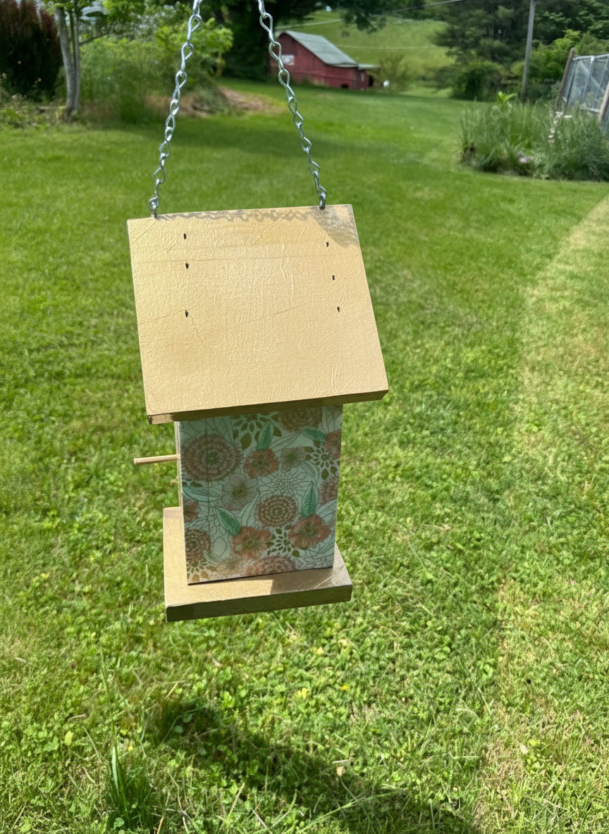 Handmade Gold Floral Wooden Birdhouse
