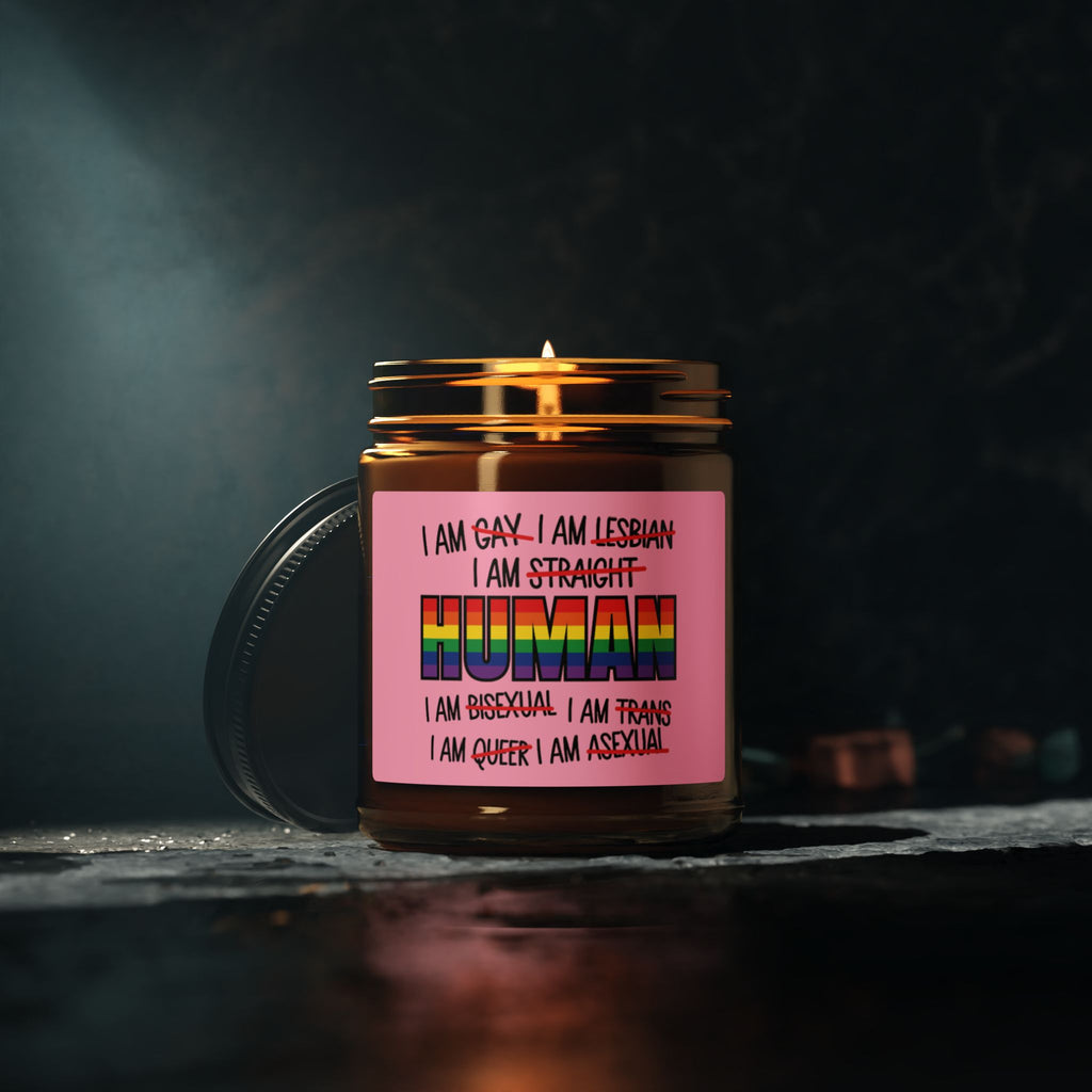 I Am Human Rainbow Pride Scented Soy Candle, LGBTQ+ Affirming Candles for Friend, Pride Celebration Statement Candle Grad Gift From Mom Dad