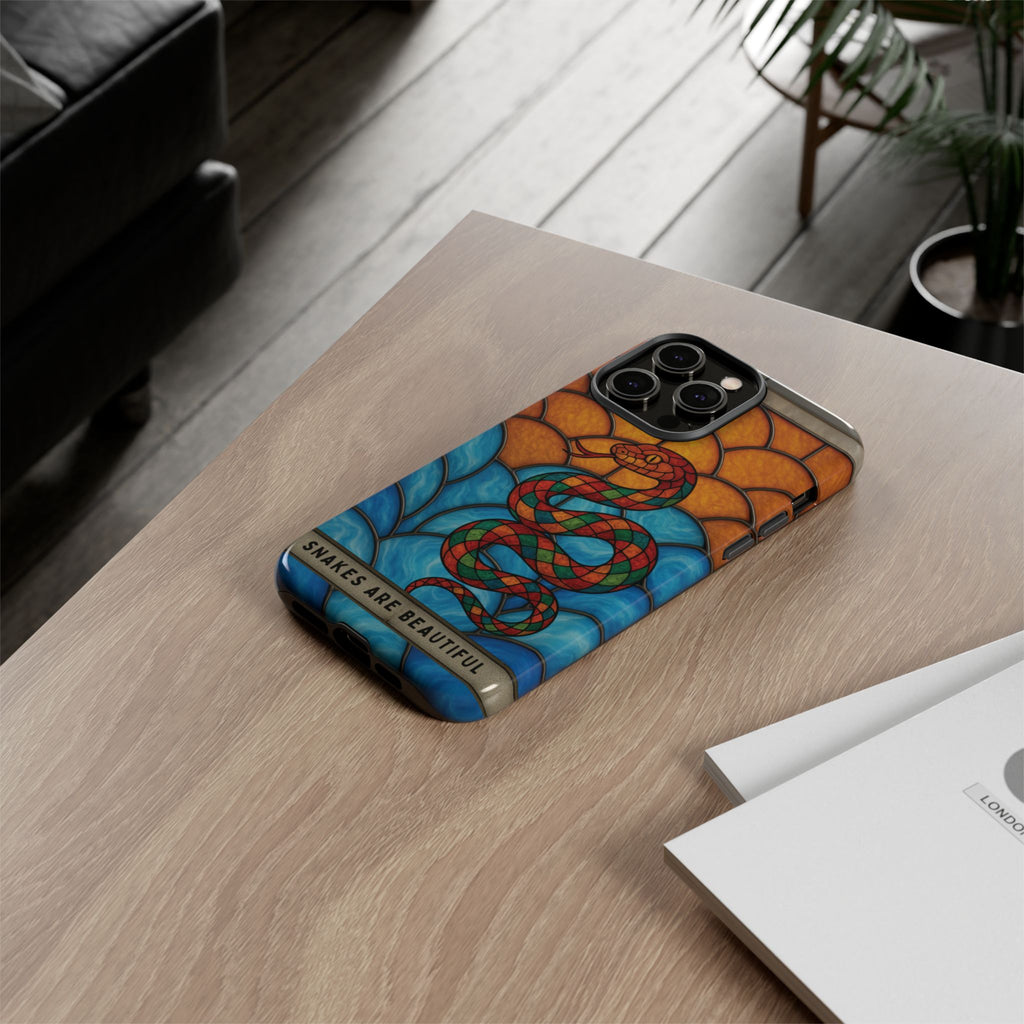 Snakes Are Beautiful Stained Glass Phone Case, Colorful Reptile Design Phone Cover, Nature Lovers Reptile Phone Case, Danger Noodle Case