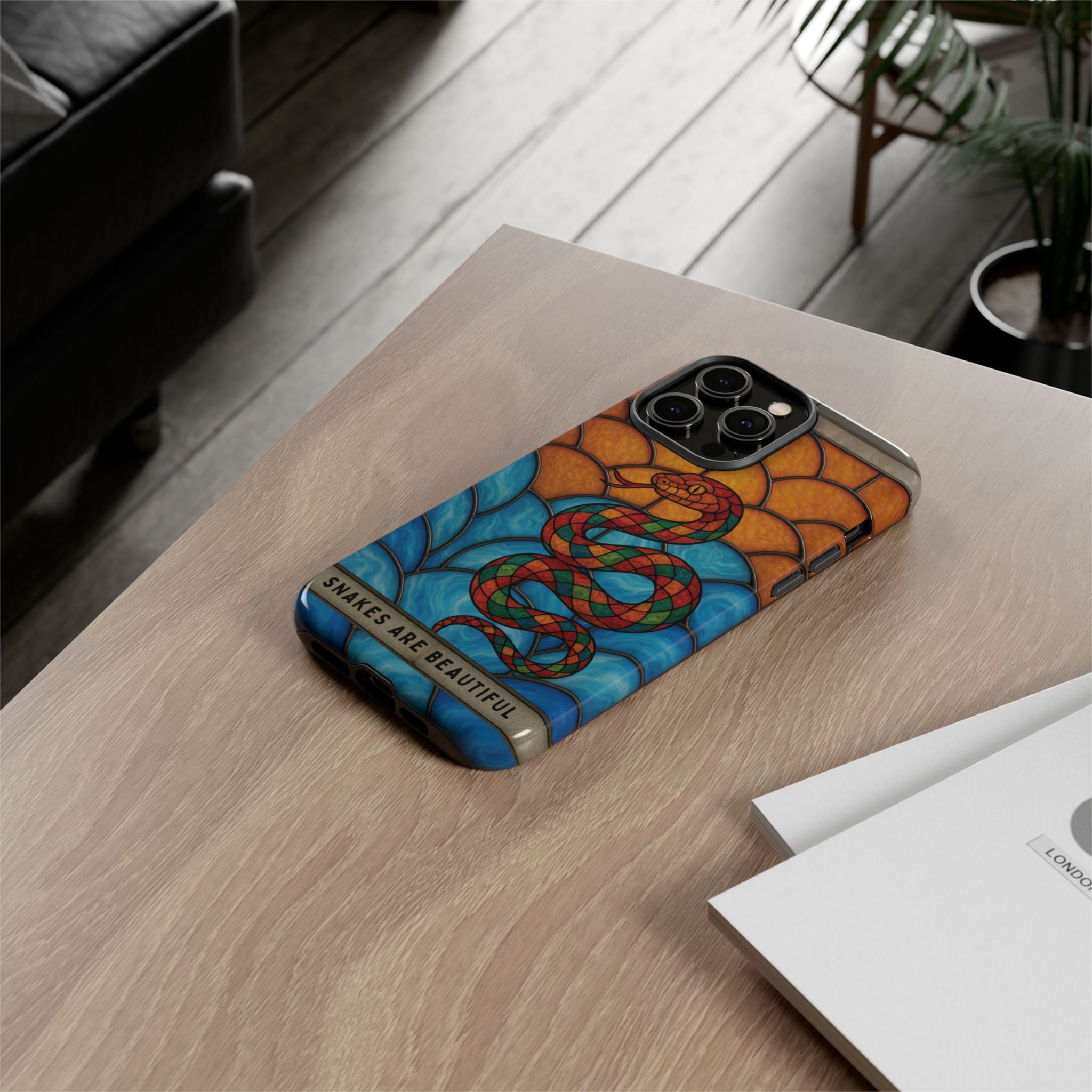 Snakes Are Beautiful Stained Glass Phone Case, Colorful Reptile Design Phone Cover, Nature Lovers Reptile Phone Case, Danger Noodle Case