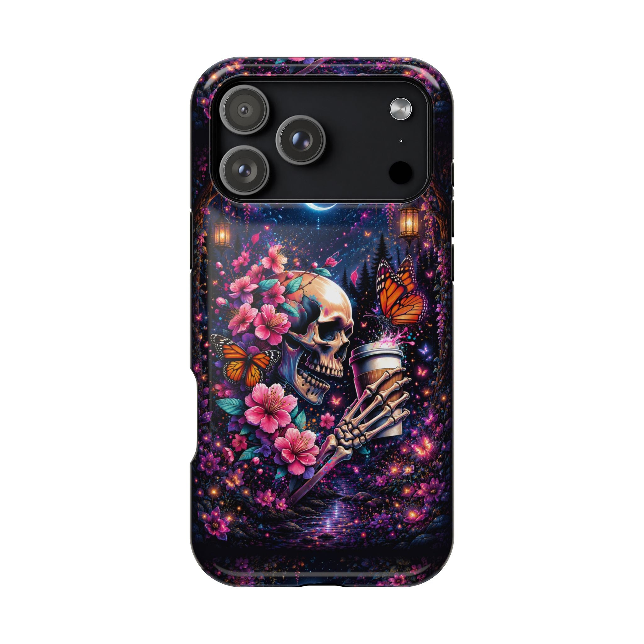 Skull & Cherry Blossom Phone Case – Floral Gothic MagSafe Cover