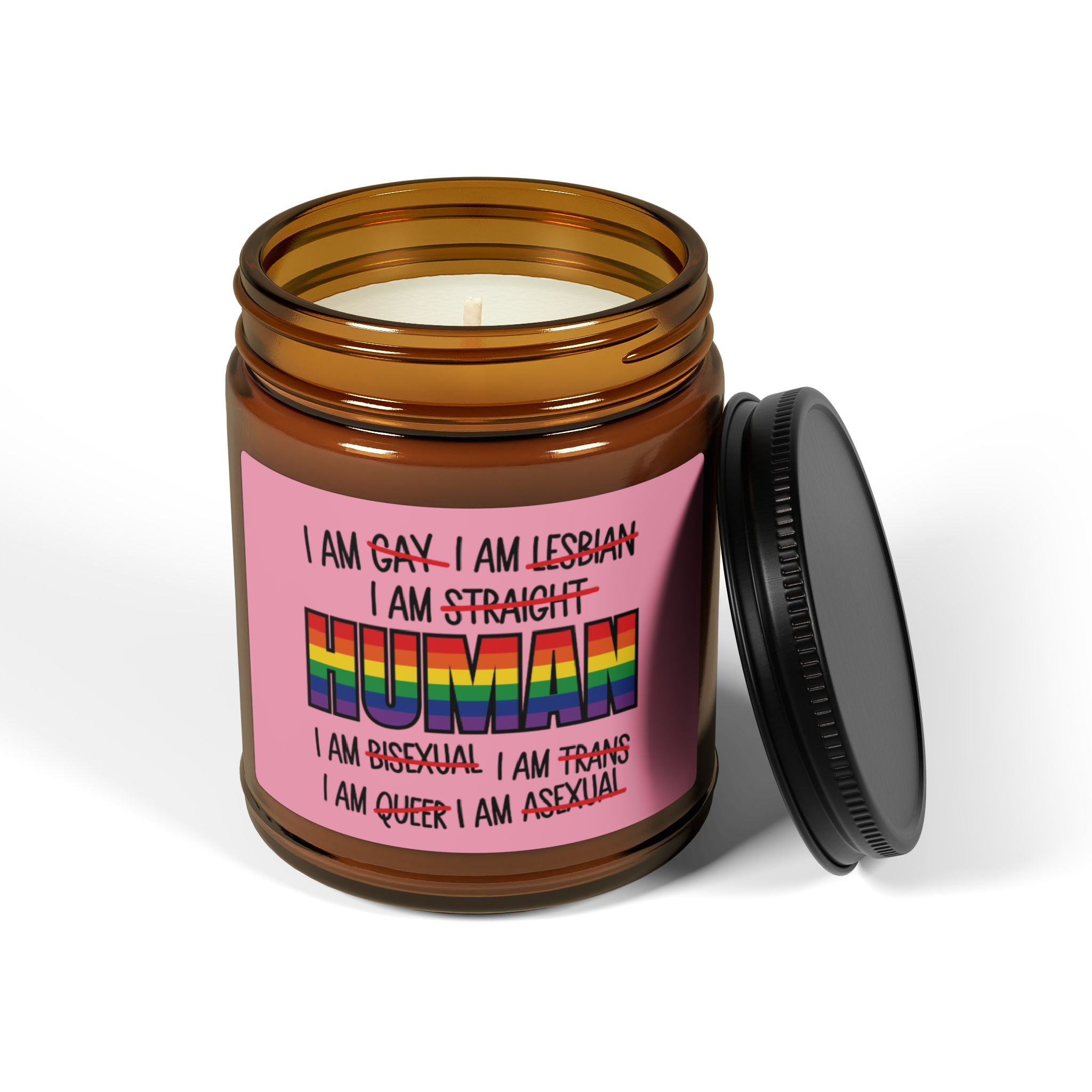 I Am Human Rainbow Pride Scented Soy Candle, LGBTQ+ Affirming Candles for Friend, Pride Celebration Statement Candle Grad Gift From Mom Dad