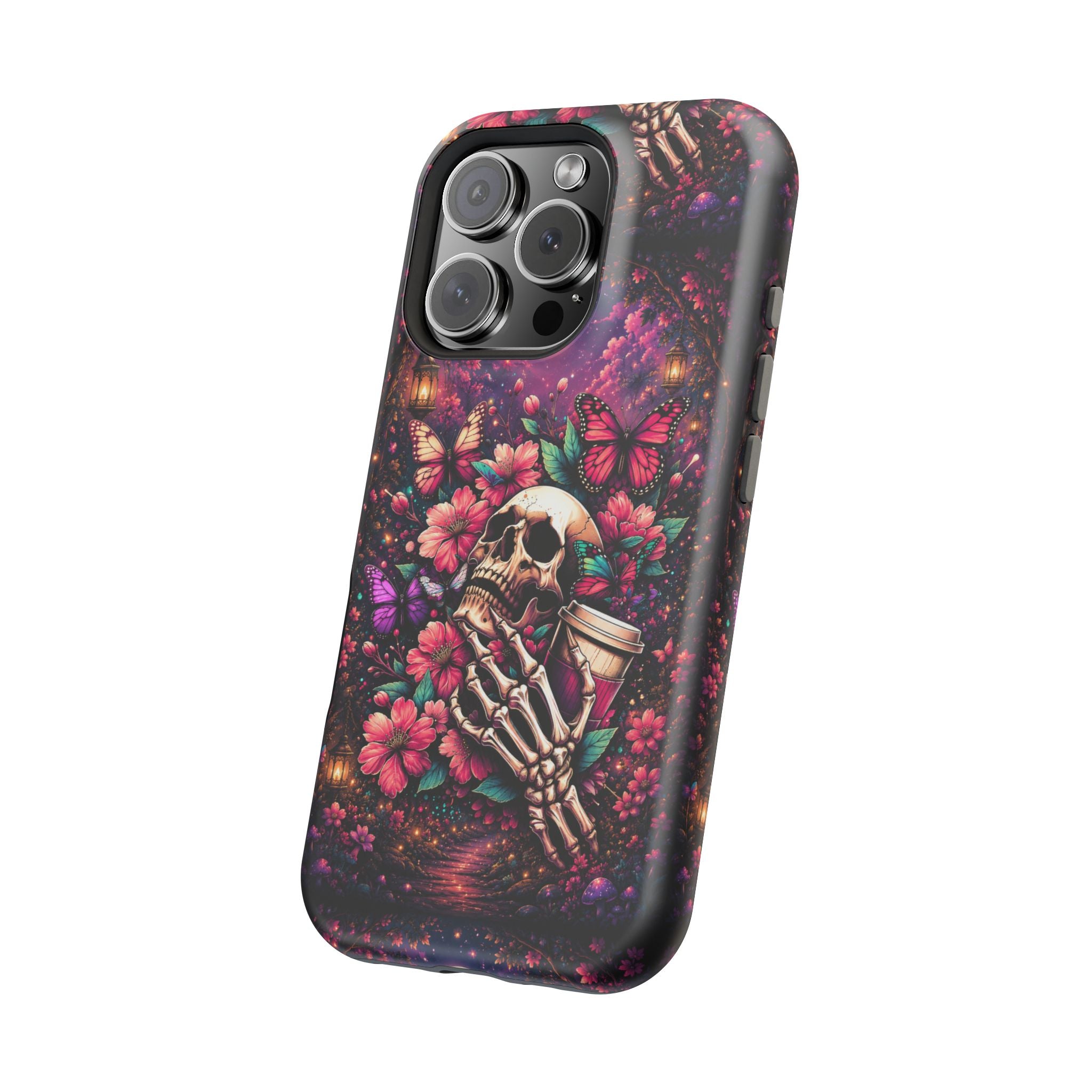 Skull & Butterflies Phone Case – Gothic Floral MagSafe-Compatible Case