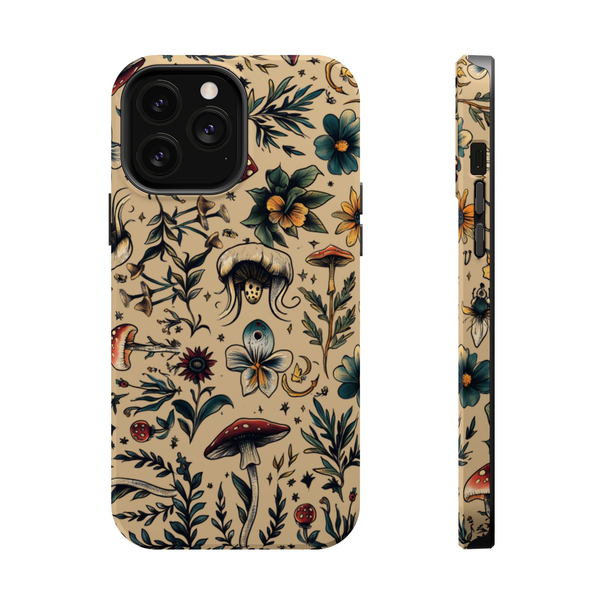 Vintage Botanical Mushroom Phone Case – MagSafe-Compatible Cover