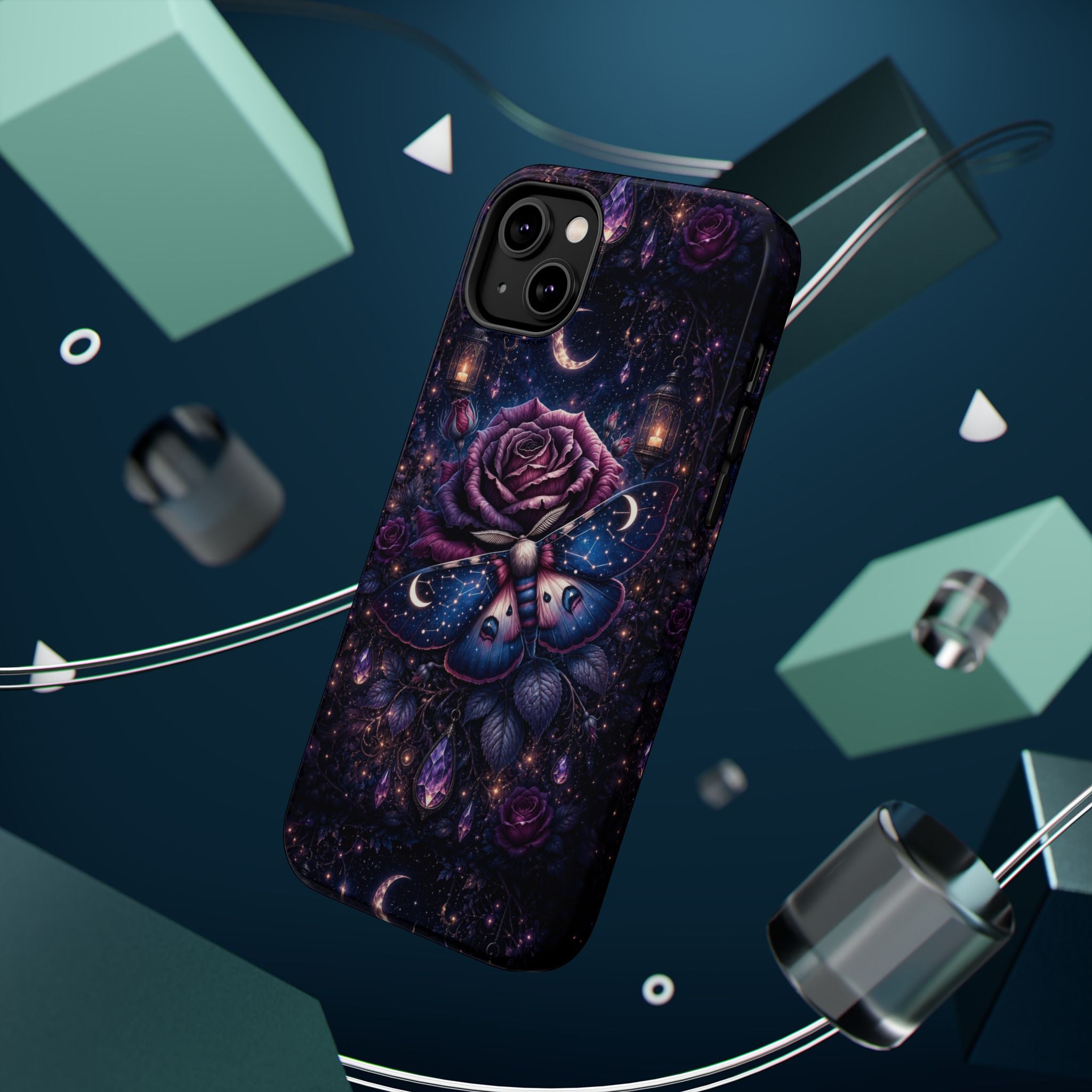 Mystical Rose & Moth Phone Case – Floral MagSafe-Compatible Cover