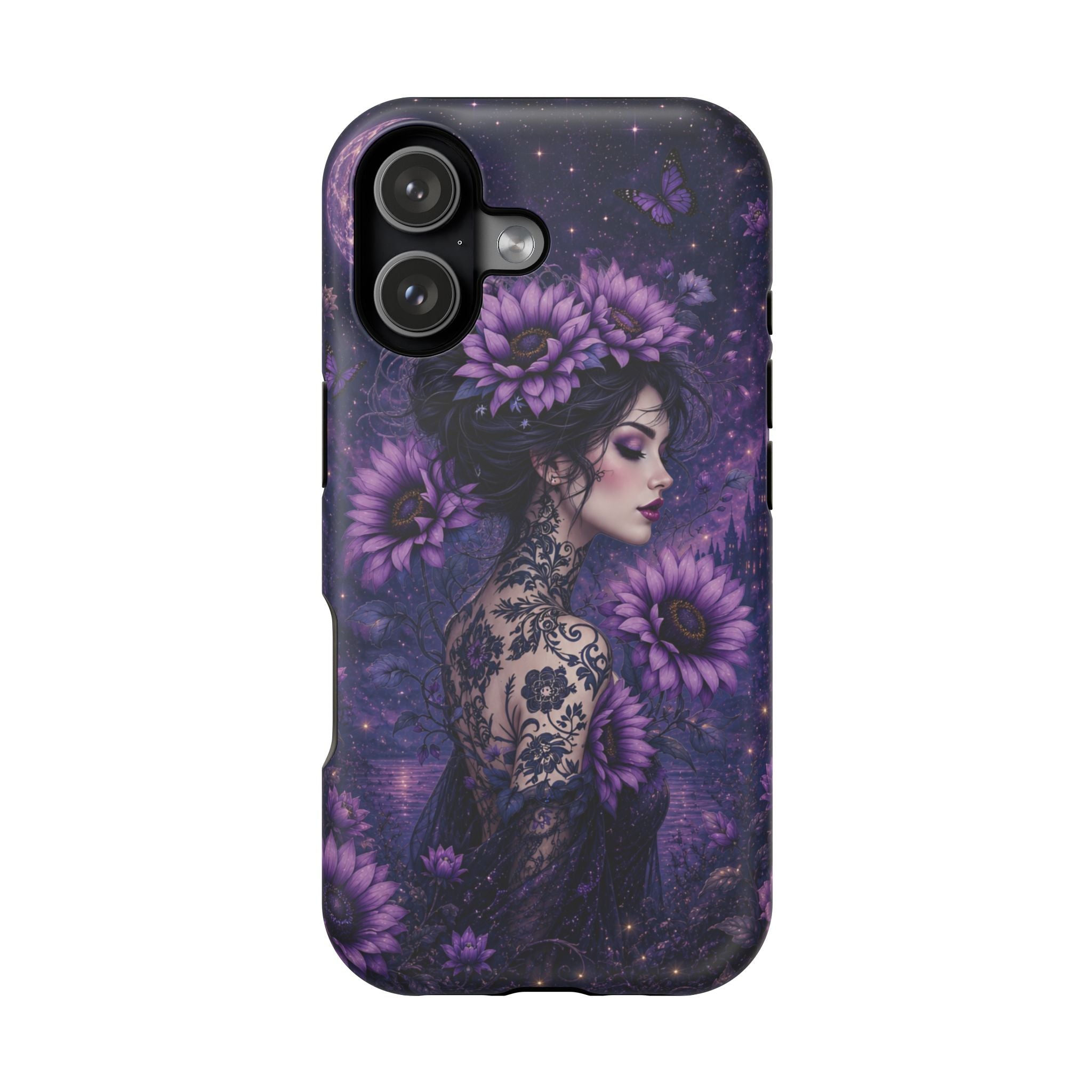 Gothic Floral Woman Phone Case – Dark Botanical MagSafe-Compatible Cover