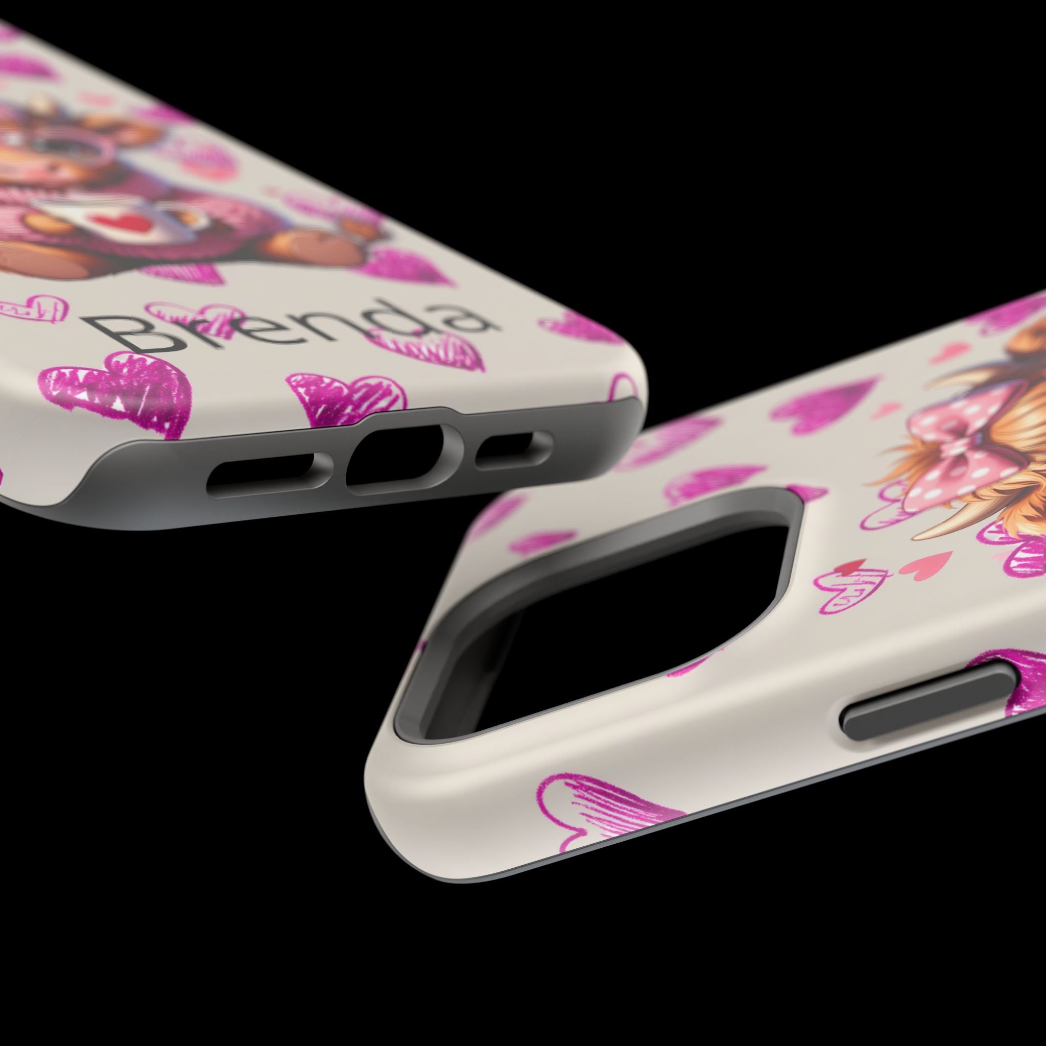 Highland Cow With Pink Hearts iPhone Case, Valentines Magnetic Impact-Resistant Case