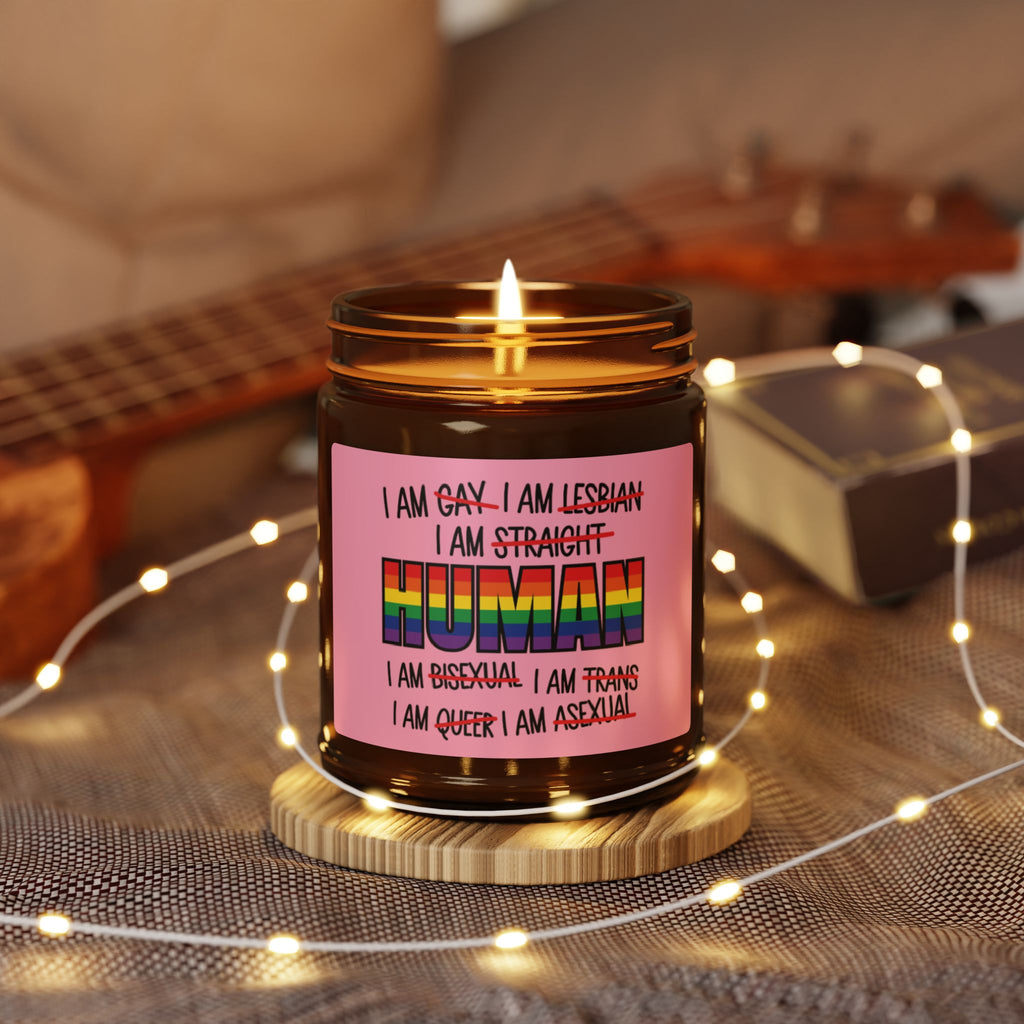 I Am Human Rainbow Pride Scented Soy Candle, LGBTQ+ Affirming Candles for Friend, Pride Celebration Statement Candle Grad Gift From Mom Dad