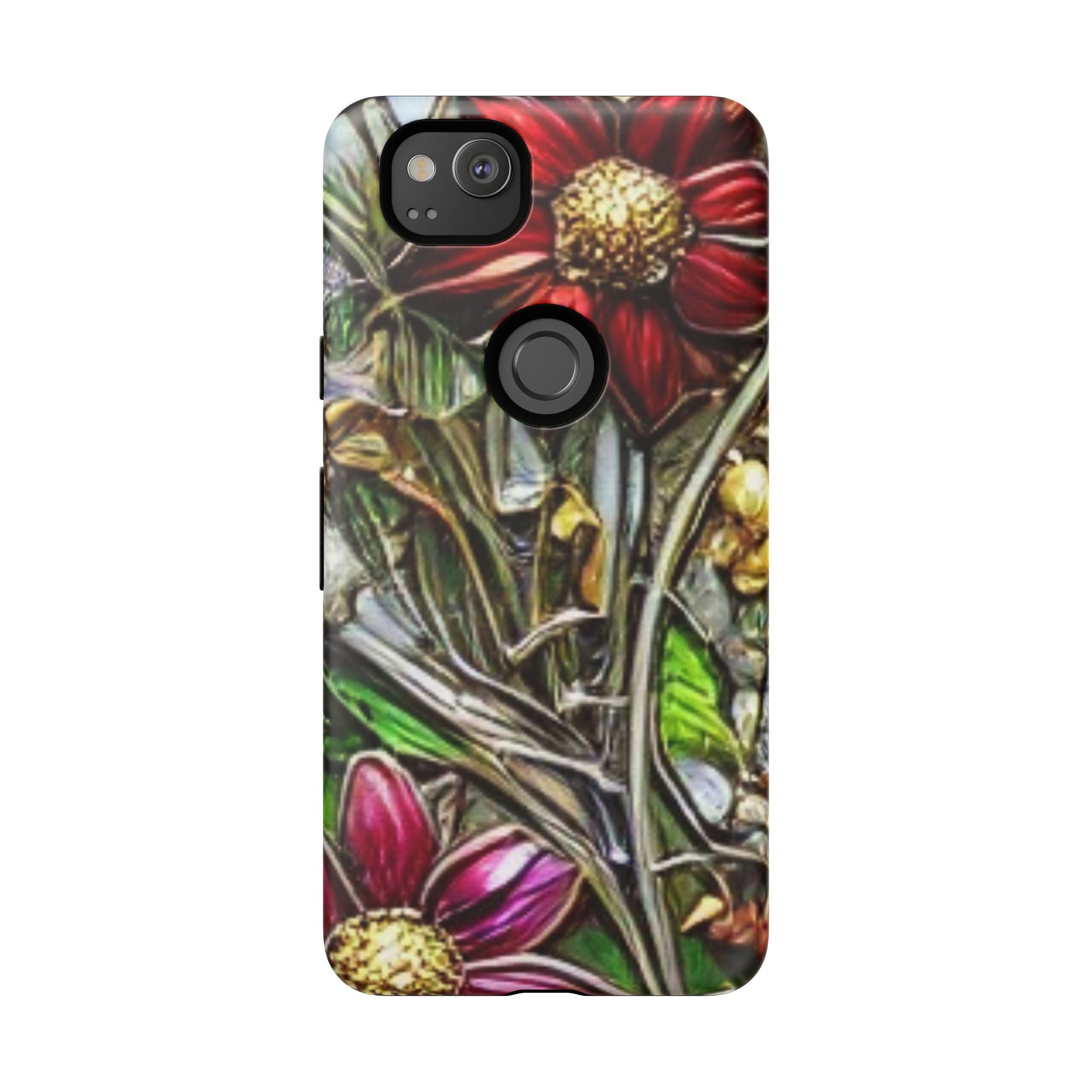Floral Stained Glass Phone Case – Metallic Red & Purple Flower Design