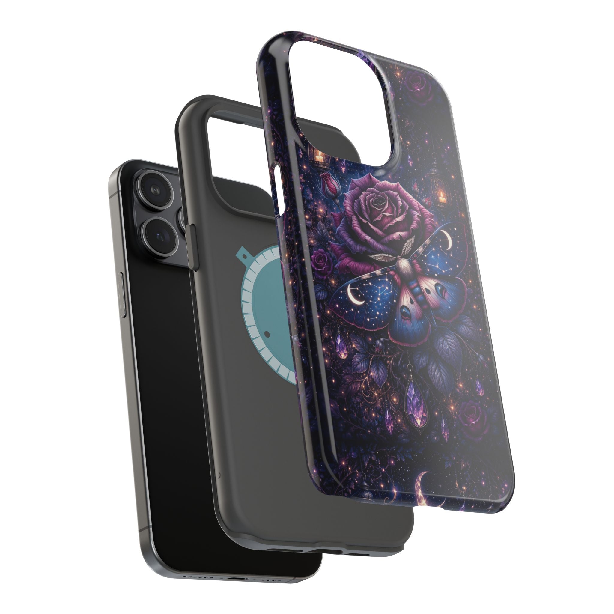 Mystical Rose & Moth Phone Case – Floral MagSafe-Compatible Cover