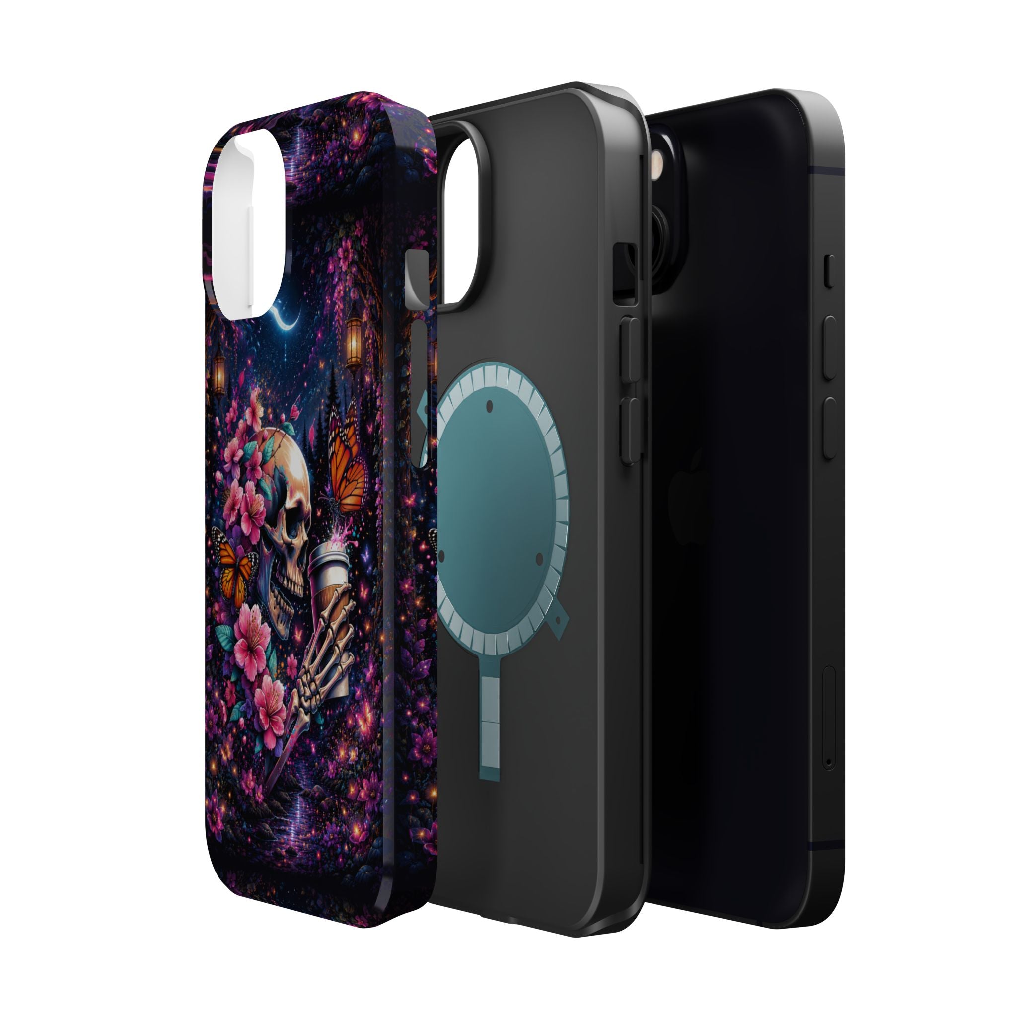 Skull & Cherry Blossom Phone Case – Floral Gothic MagSafe Cover