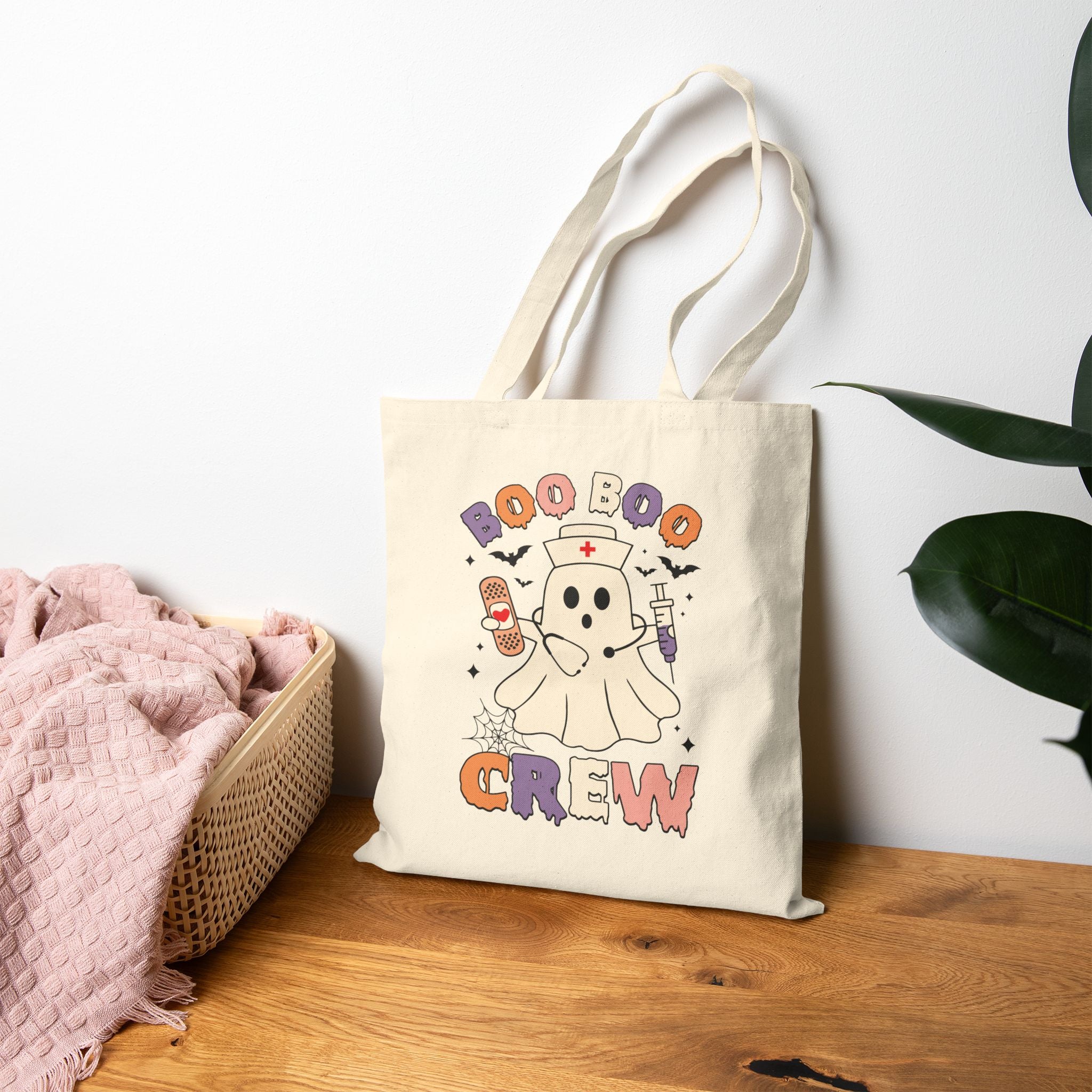 Boo-boo Crew Canvas Nurse Tote Bag - Spooky Season Medical Student Gift, Halloween Trick or Treat Bag, Healthcare Worker Reusable Laptop Bag