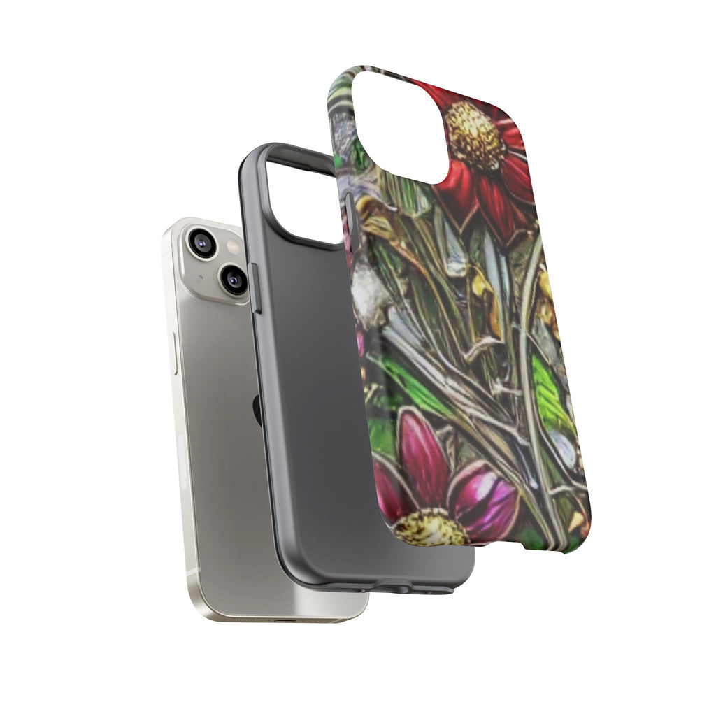 Floral Stained Glass Phone Case – Metallic Red & Purple Flower Design