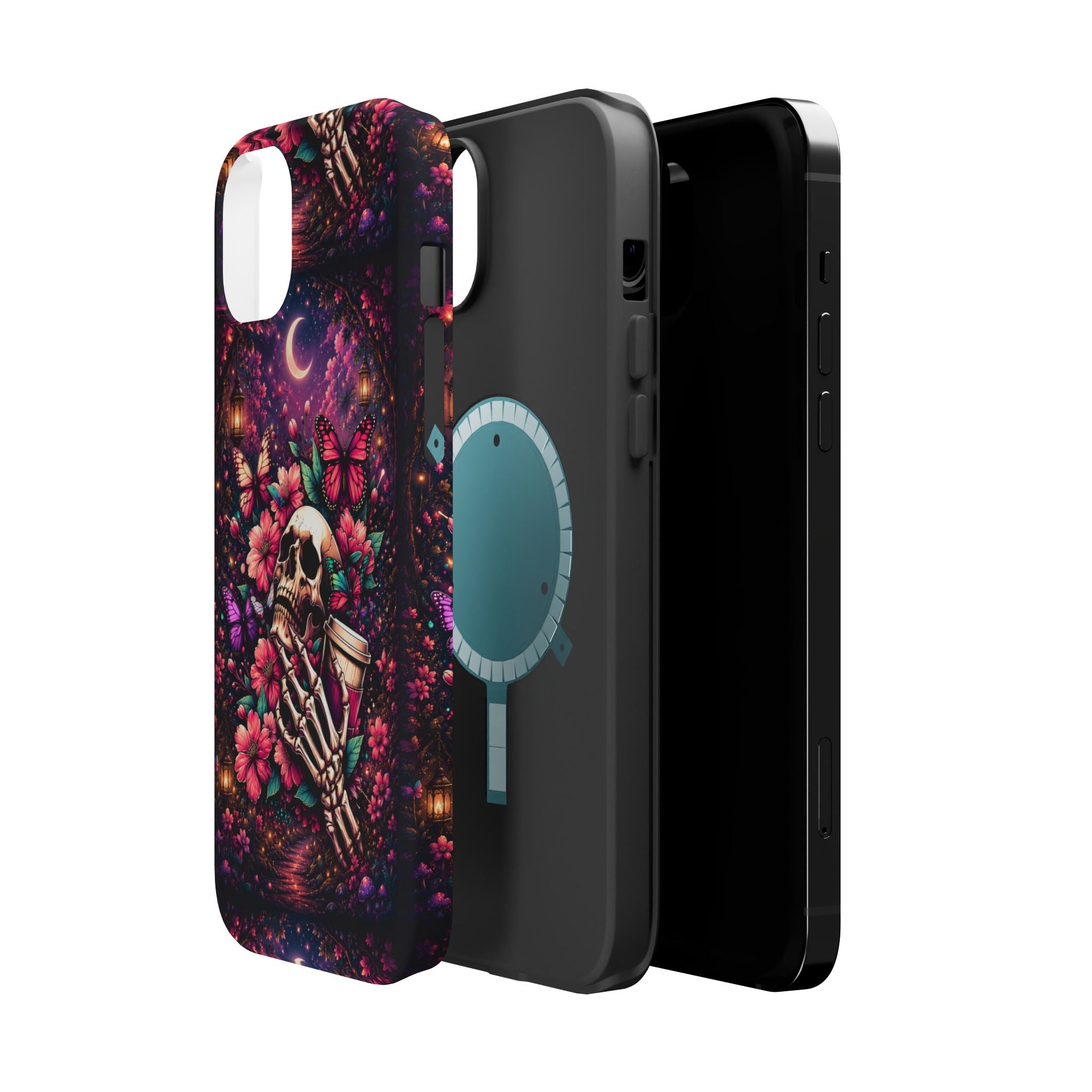 Skull & Butterflies Phone Case – Gothic Floral MagSafe-Compatible Case