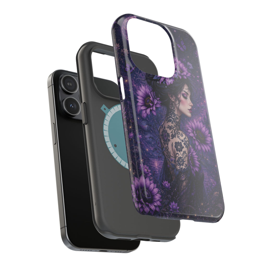 Gothic Floral Woman Phone Case – Dark Botanical MagSafe-Compatible Cover