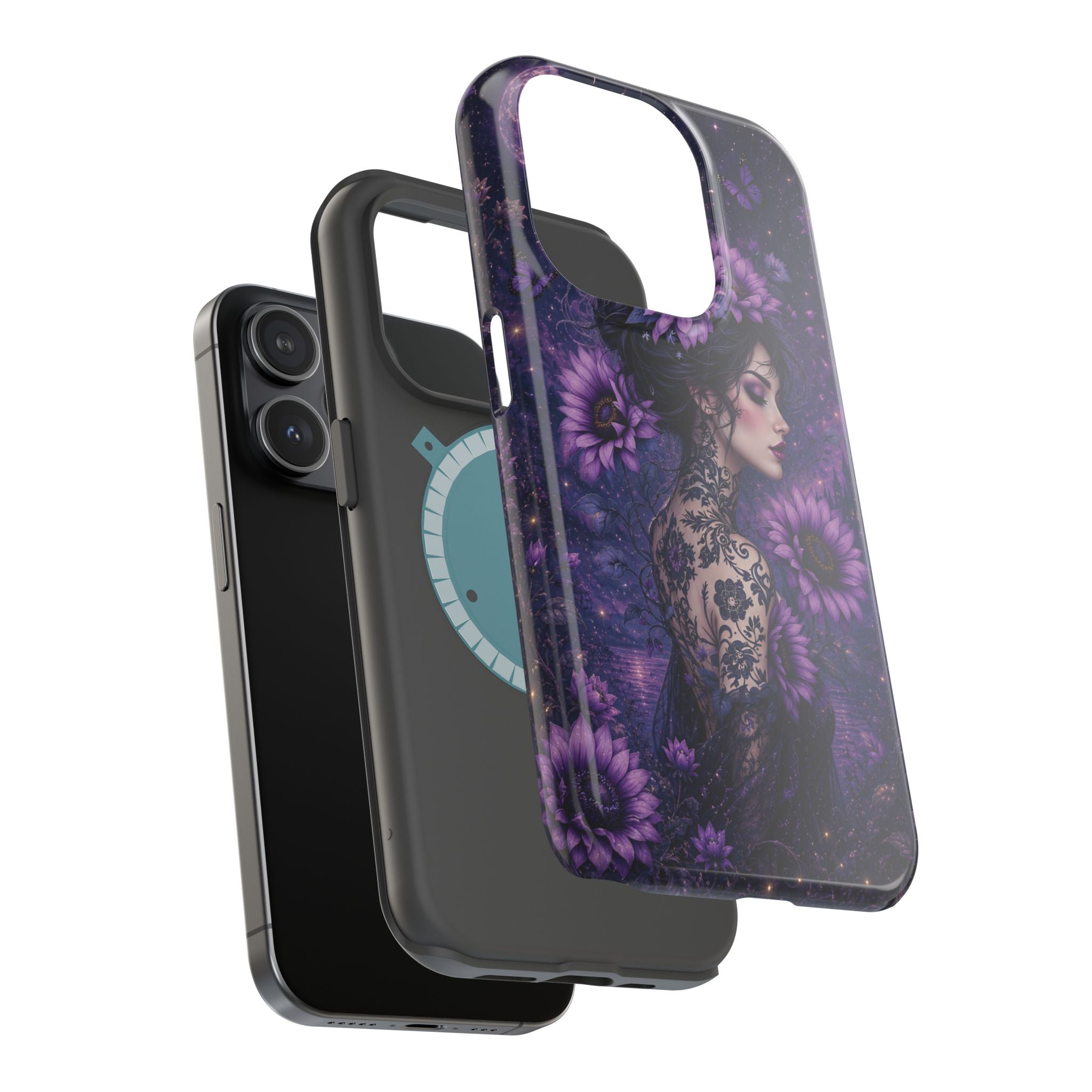 Gothic Floral Woman Phone Case – Dark Botanical MagSafe-Compatible Cover