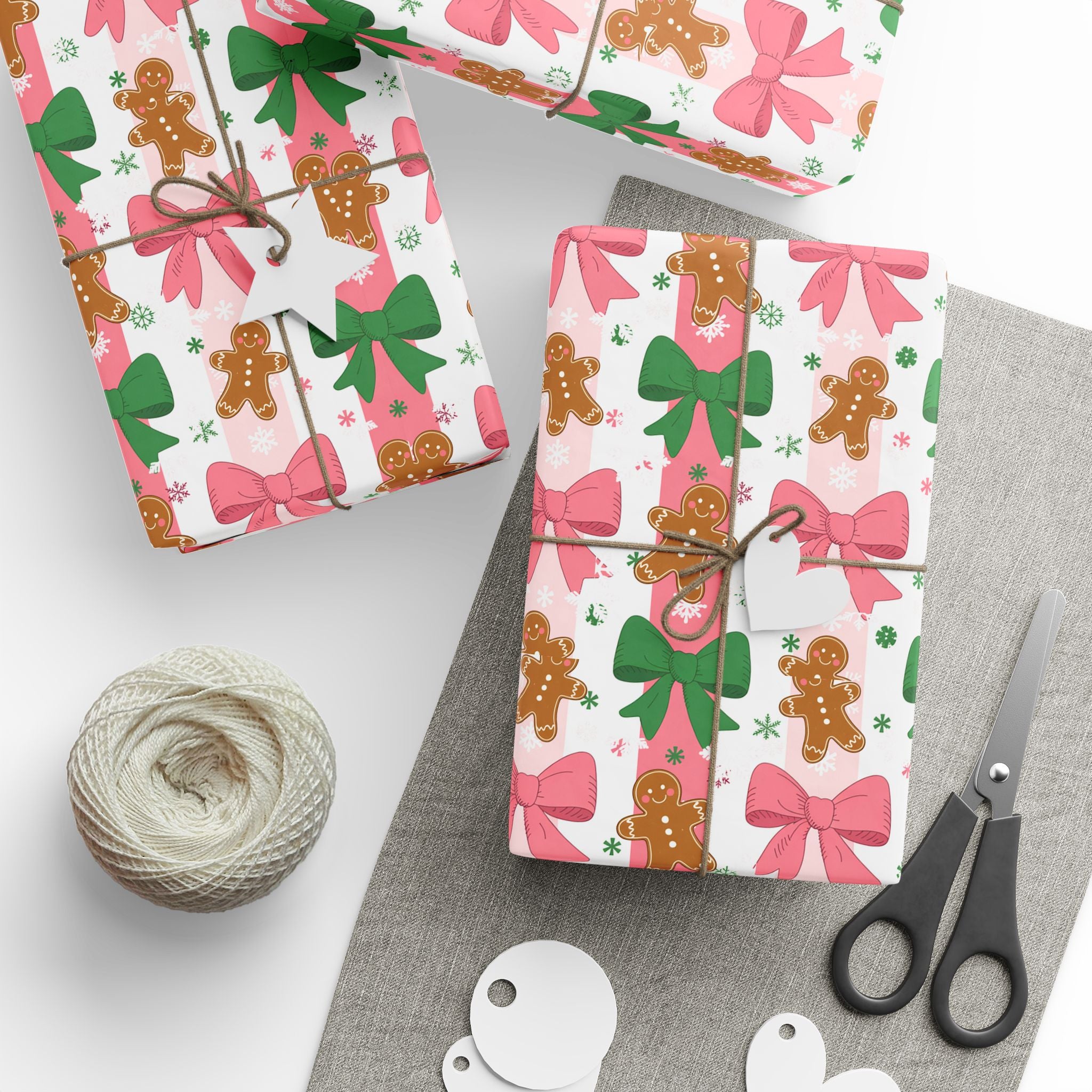 Gingerbread & Bows Wrapping Paper Roll — Festive Holiday Gift Wrap