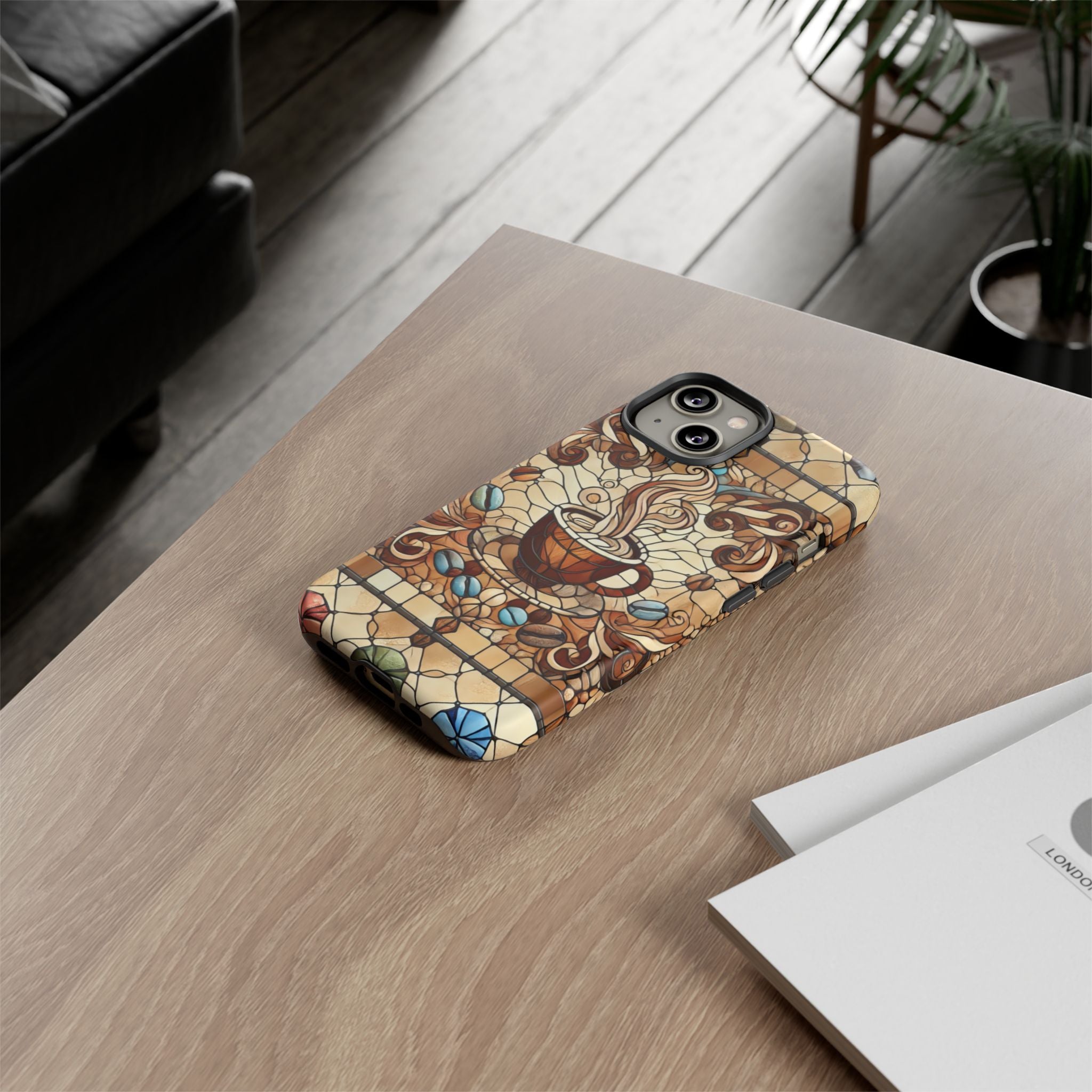 Stained Glass Coffee iPhone Case – Shockproof TPU, 3D Wrap Design