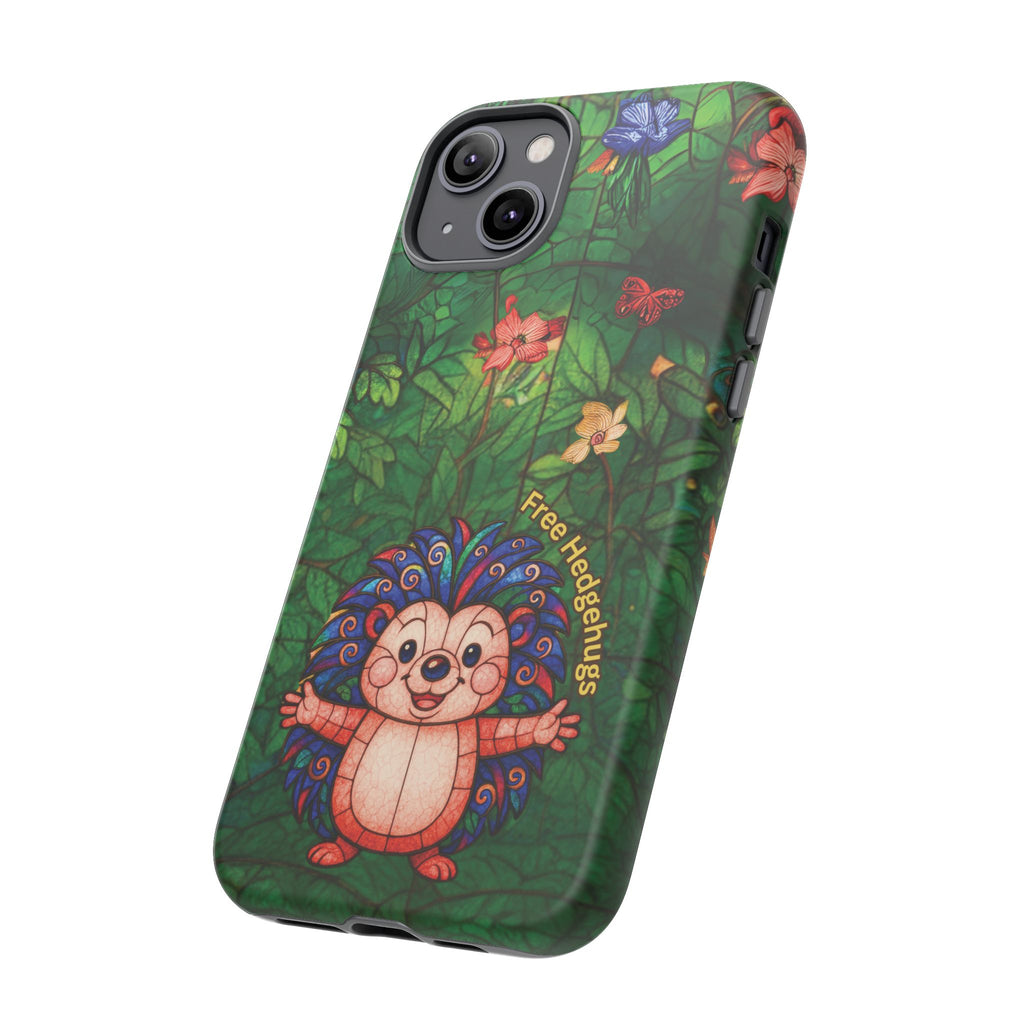 Stained Glass Hedgehog Phone Case – "Free Hedgehugs" Floral Design