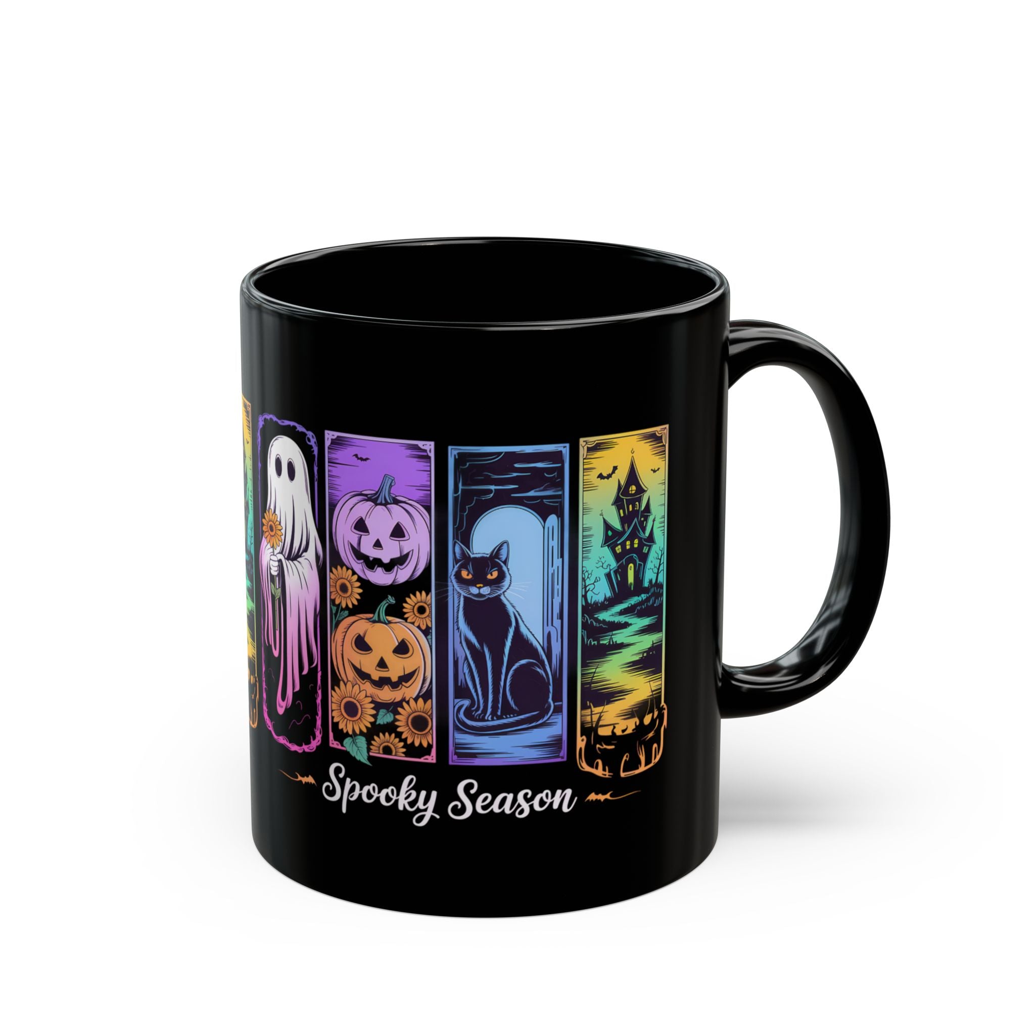 Black Brush Stroke Halloween Coffee Mug, Spooky Season Ghost Coffee Cup