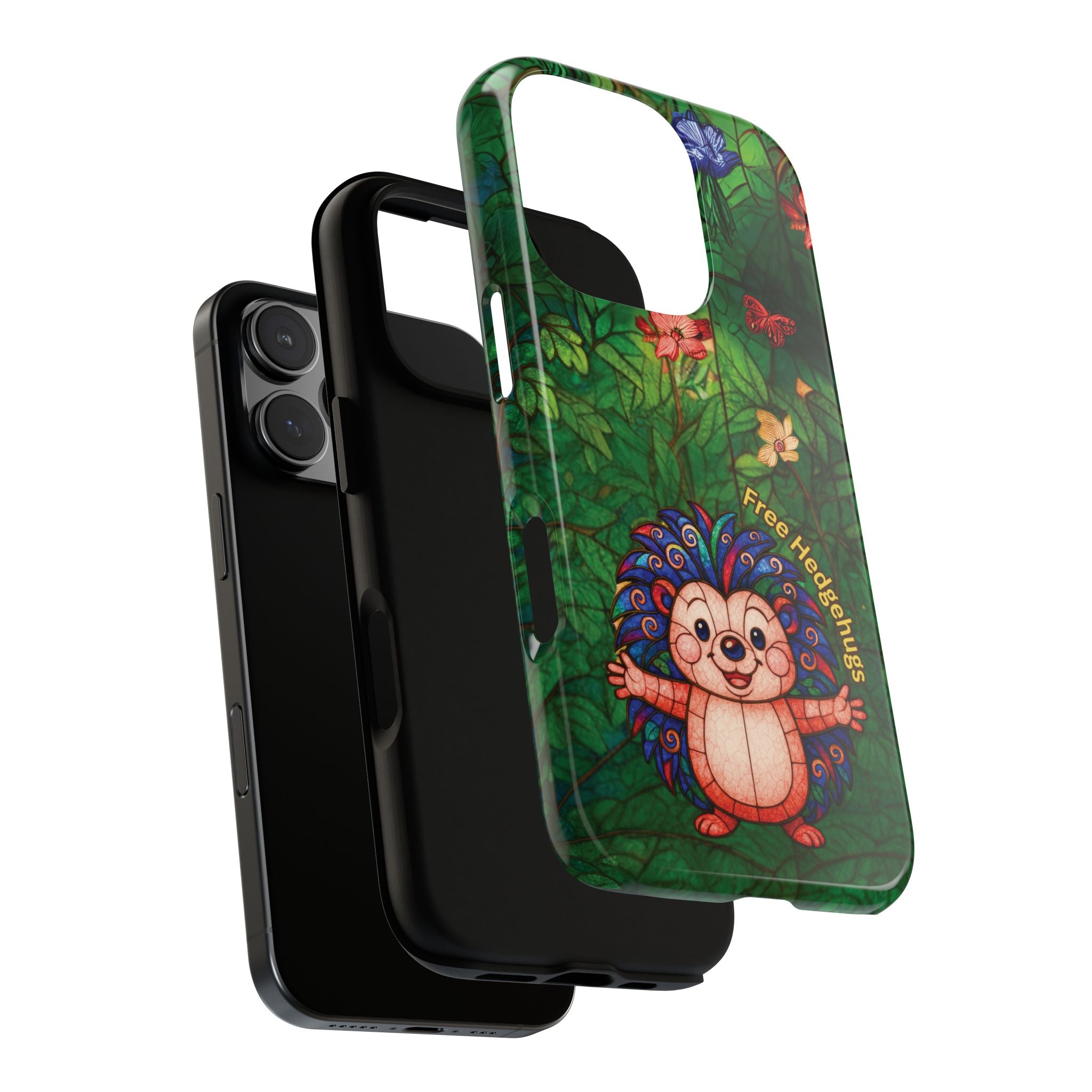 Stained Glass Hedgehog Phone Case – "Free Hedgehugs" Floral Design