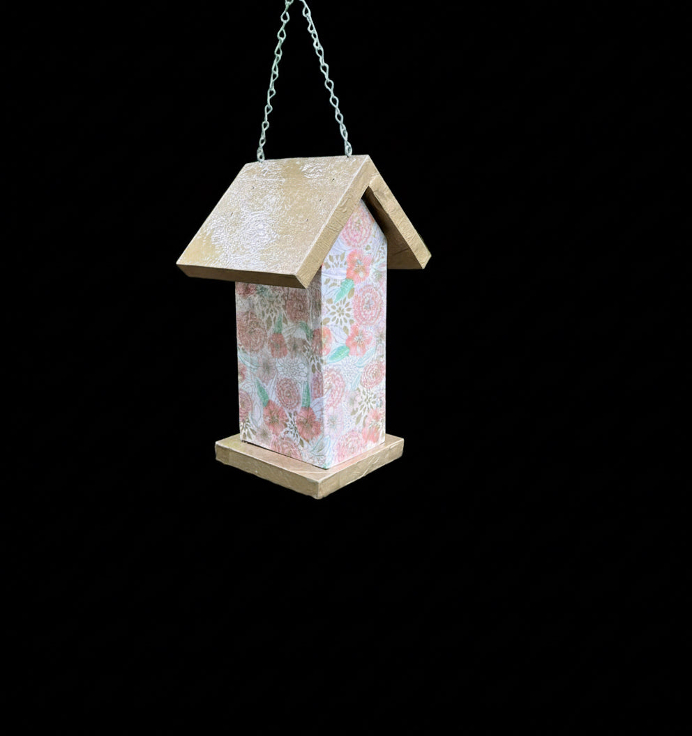 Handmade Gold Floral Wooden Birdhouse