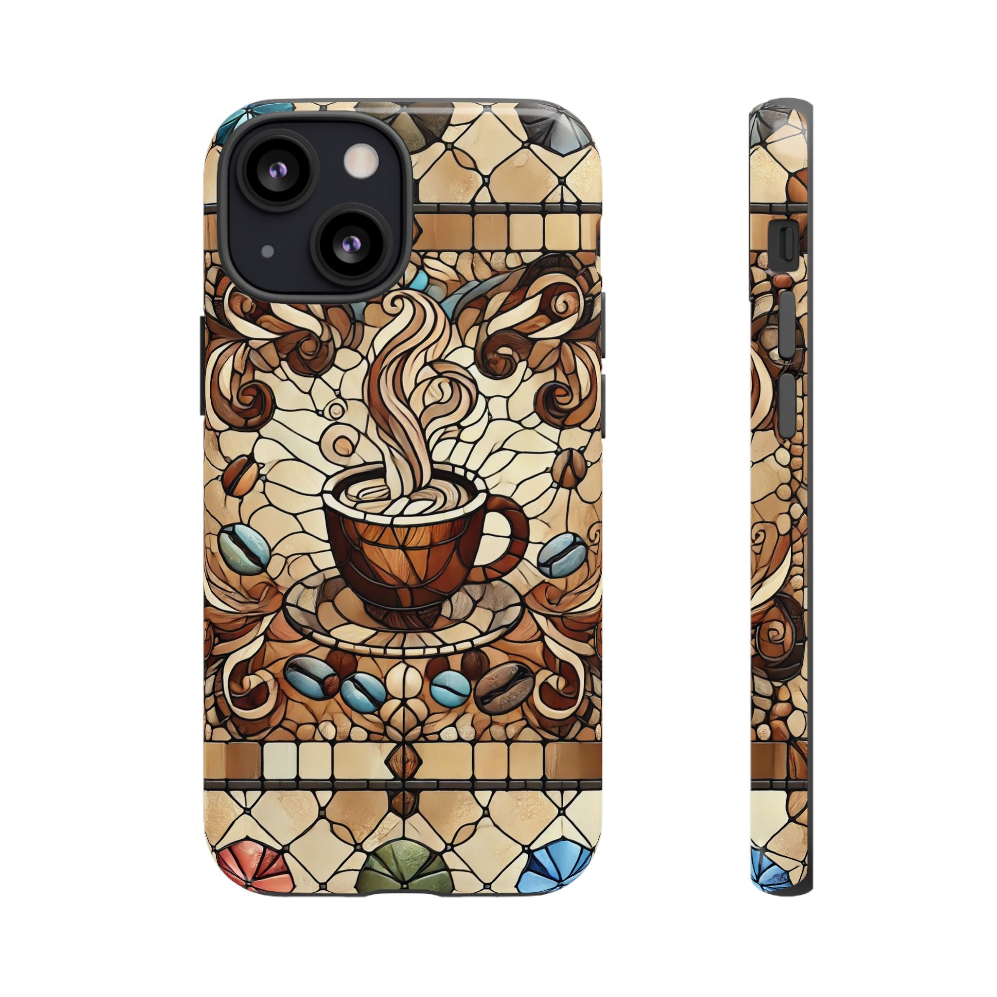 Stained Glass Coffee iPhone Case – Shockproof TPU, 3D Wrap Design