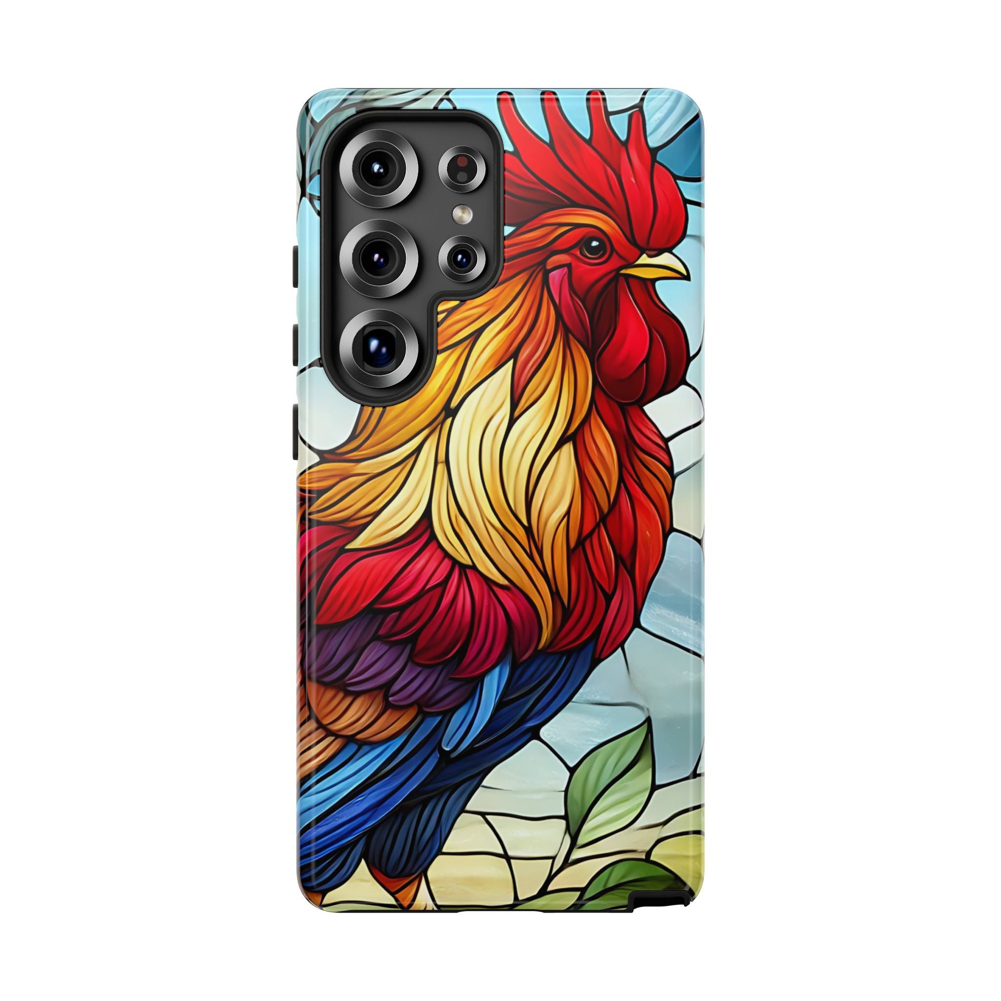 Colorful Stained Glass Rooster Android Case, Tough Protective Phone Cover, Farmhouse Decor Protective Phone Case, Unique Chicken Design