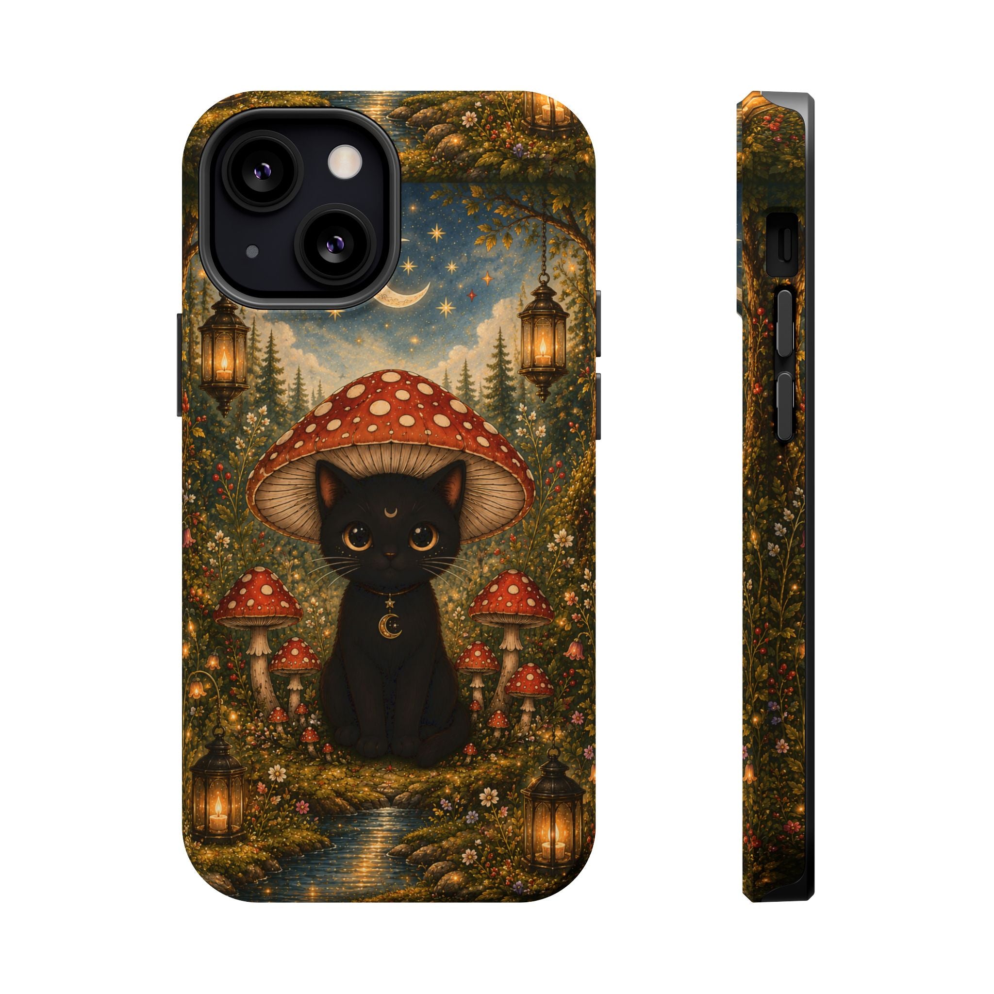 Black Cat & Mushroom Phone Case – Magical MagSafe-Compatible Cover